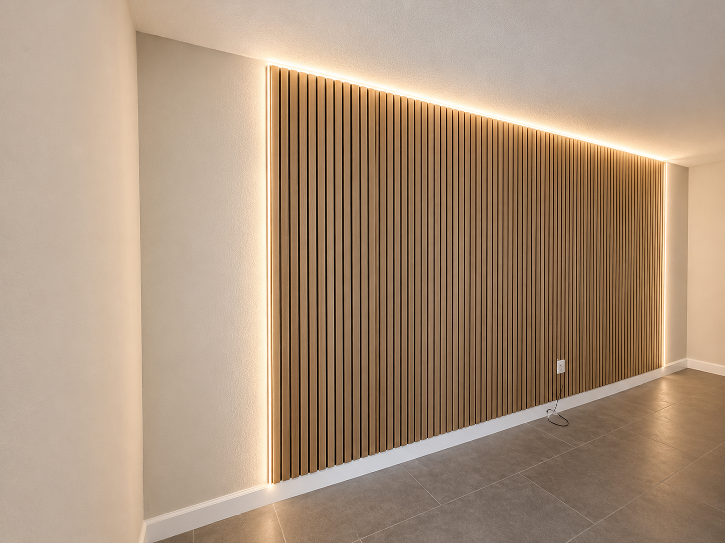 Modern wood panels on media wall