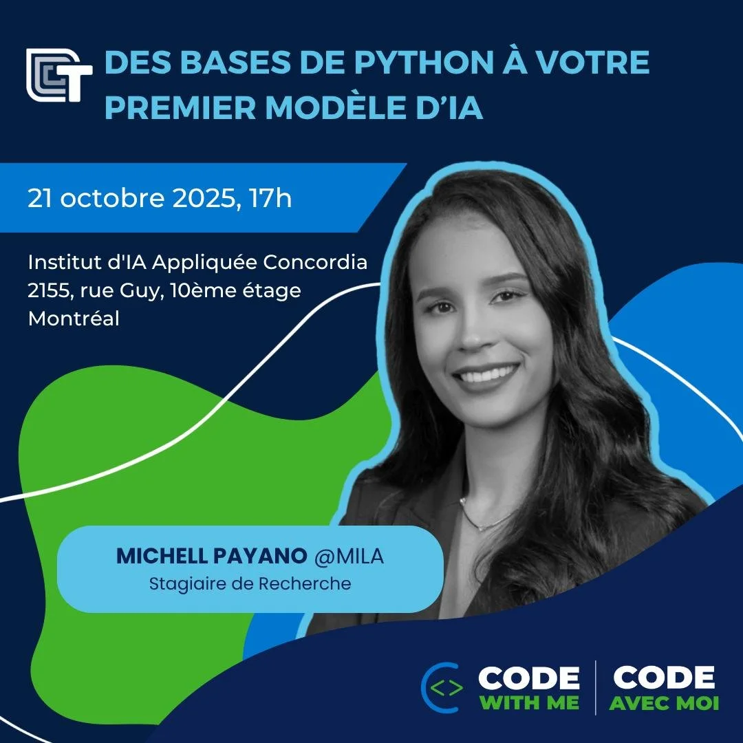 🌟 Participez &agrave; un atelier captivant sur les bases du codage et de l&rsquo;IA🌟

Code avec Moi &ndash; IA, une initiative de Technovation Montr&eacute;al, vous invite &agrave; un atelier interactif pour d&eacute;couvrir les fondamentaux de la 