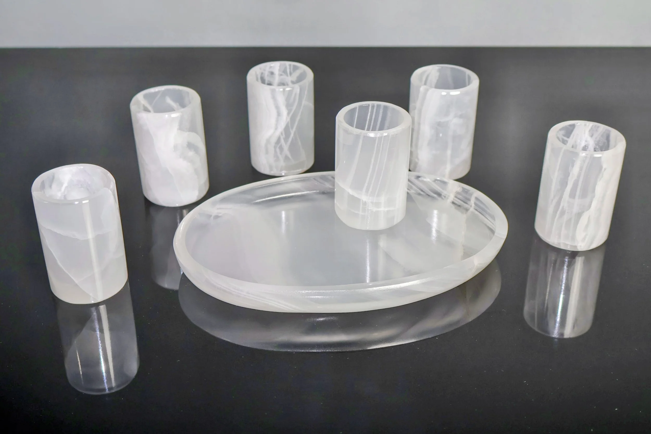 white translucent onyx shot glass set