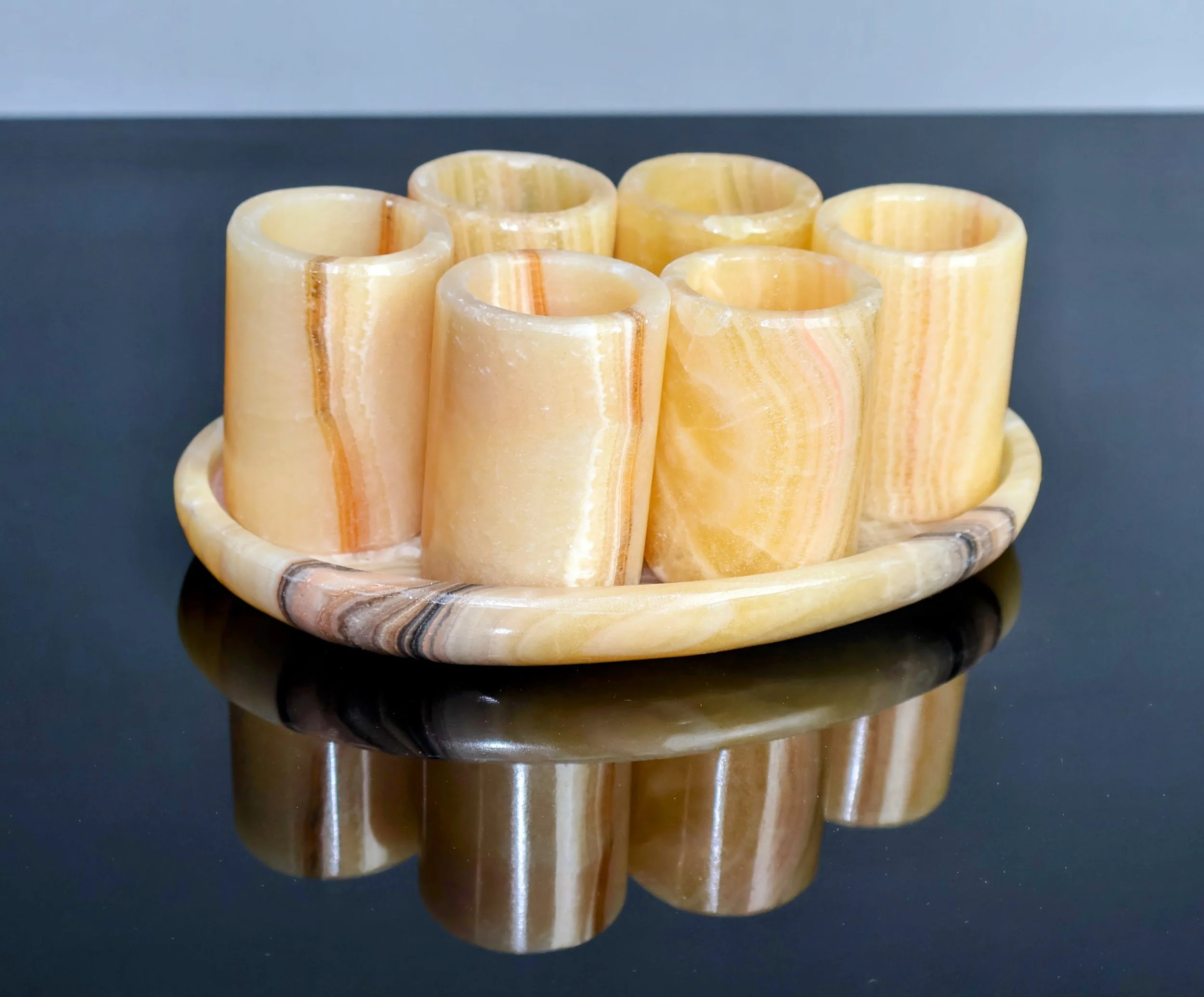 Gold Onyx Shot Glass Set of 6 with Matching Tray -  Whiskey & Tequila Tasting Set