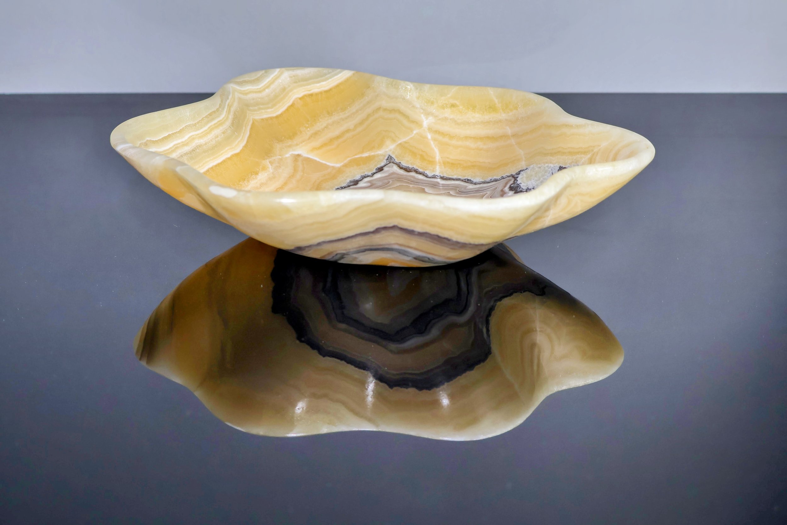 Gold Onyx Stone Bowl Hand Sculpted from the Volcanic Region of Central Mexico