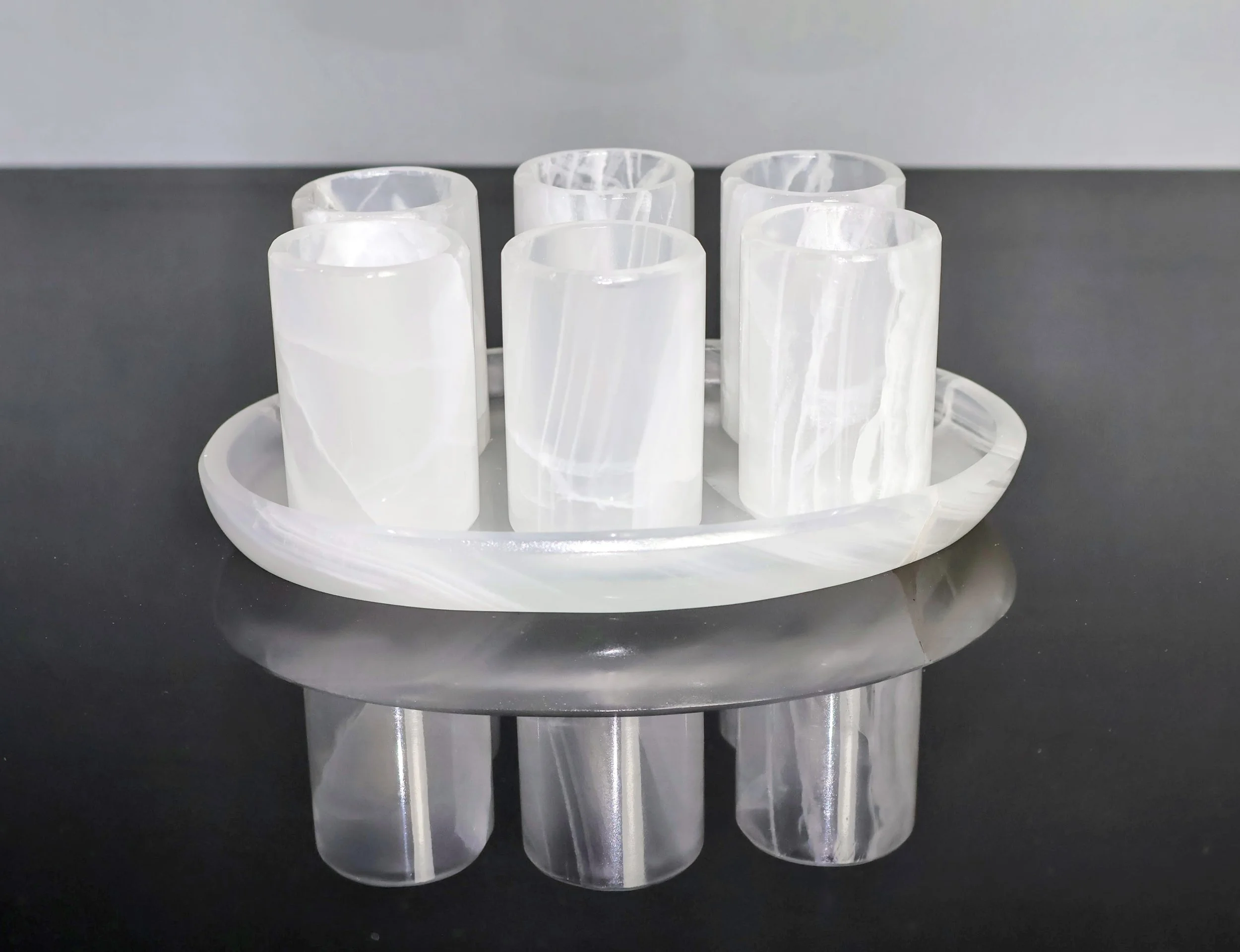 Onyx Shot Glass Set of 6 with Matching Tray - Unique Bar Cart Decor