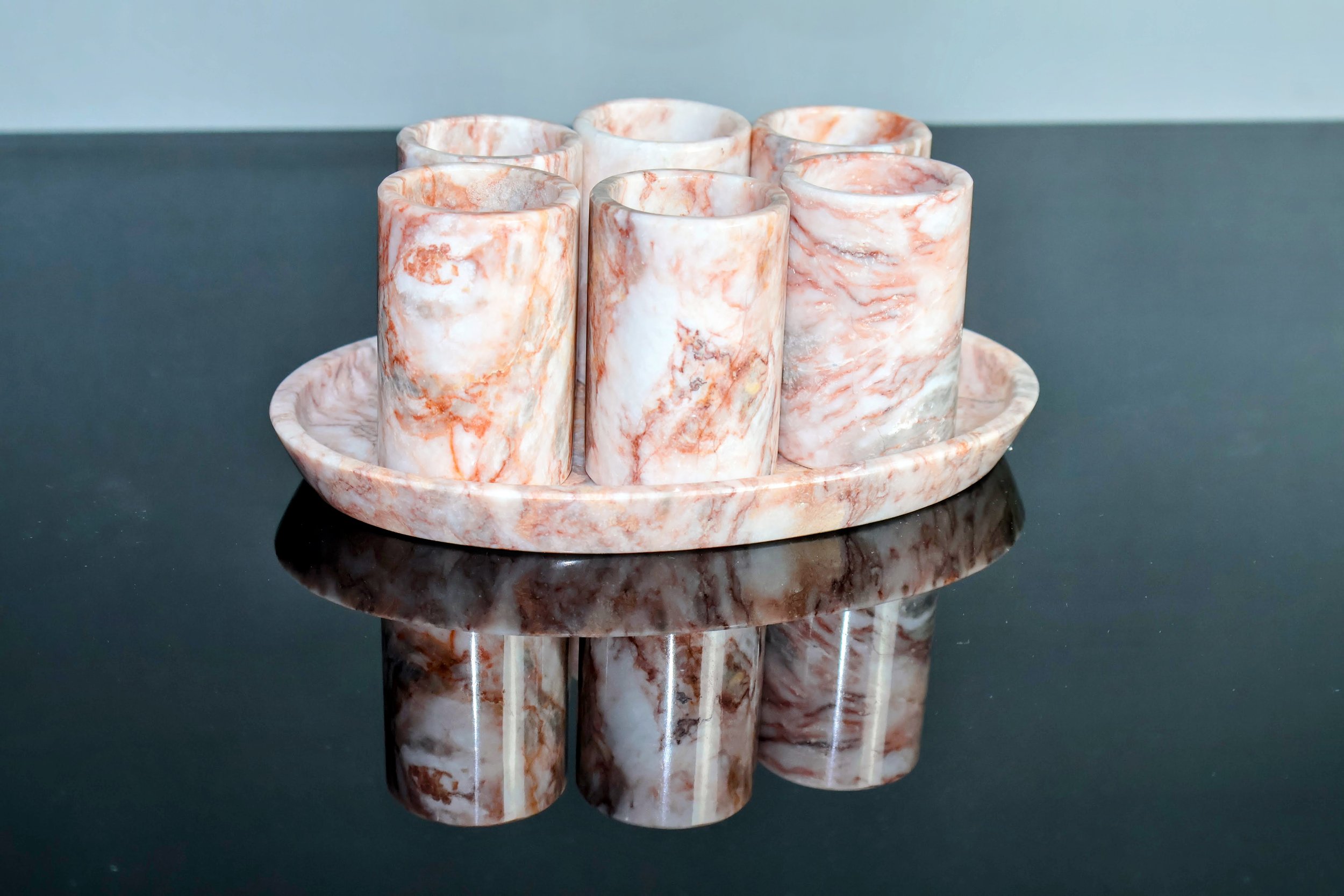 Gorgeous Pink Marble Shot Glass Set of 6 & Matching Tray - Unique Housewarming Gift