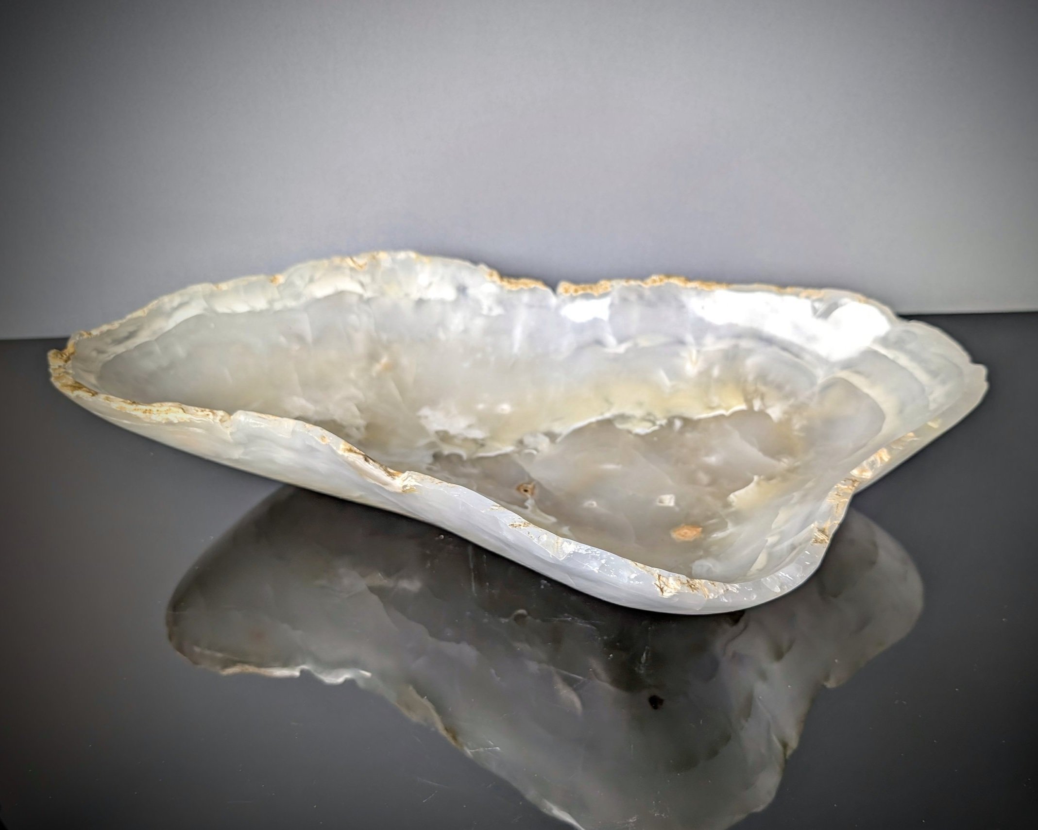 raw edge rustic transparent white onyx bowl