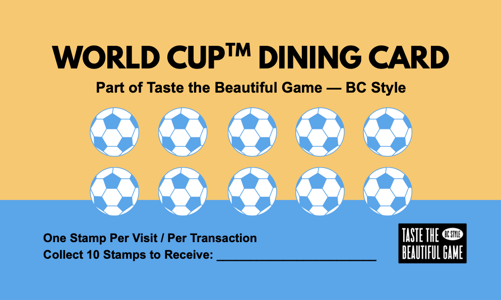 BCRFA TTBG Dining Card for FIFA World Cup Vancouver