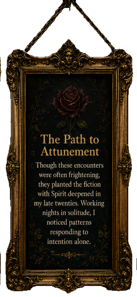 Ornate vintage frame displaying "The Path to Attunement," representing spiritual awakening, intuitive development, and personal transformation.