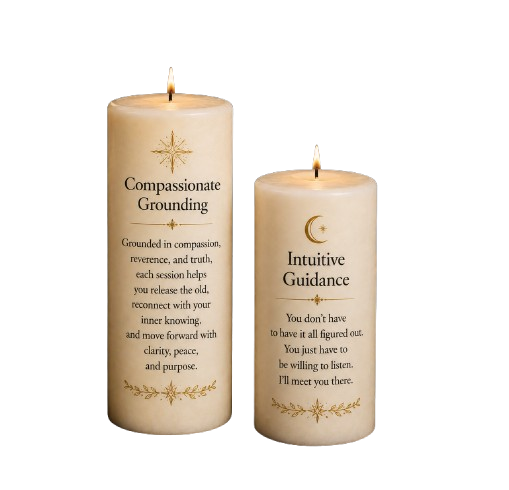 Compassionate Grounding and Intuitive Guidance candles representing healing, clarity and spiritual support