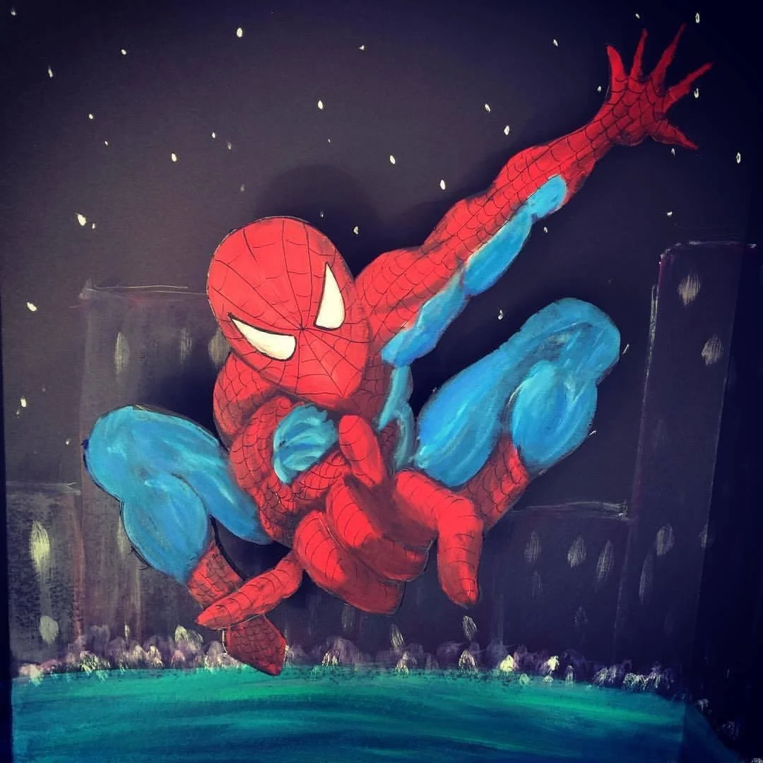 Spiderman, acrylic on poster board, 2017 (commission)