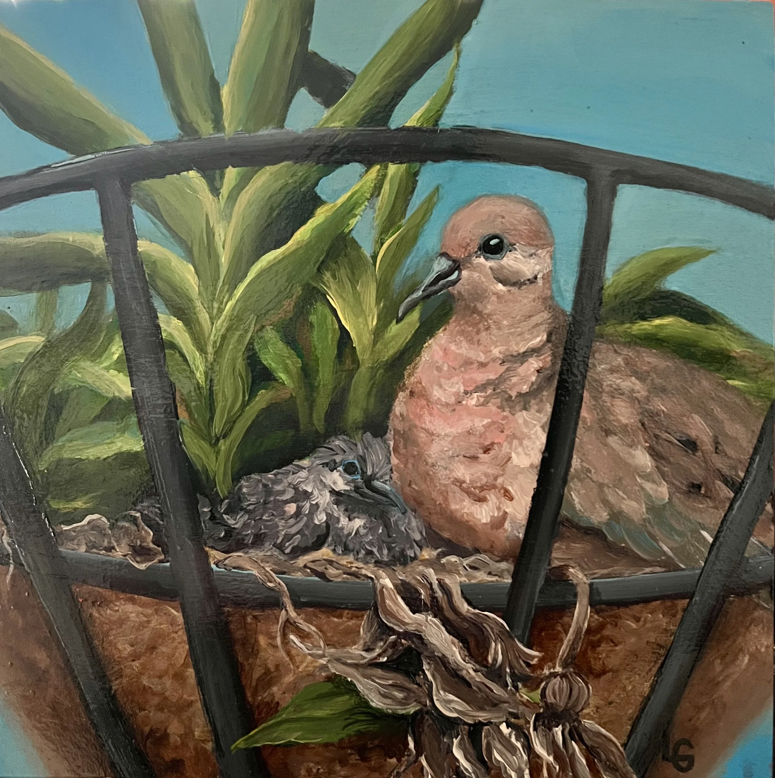 Silent Vigil, acrylic on wood board, 10x10, 2025 (sold)