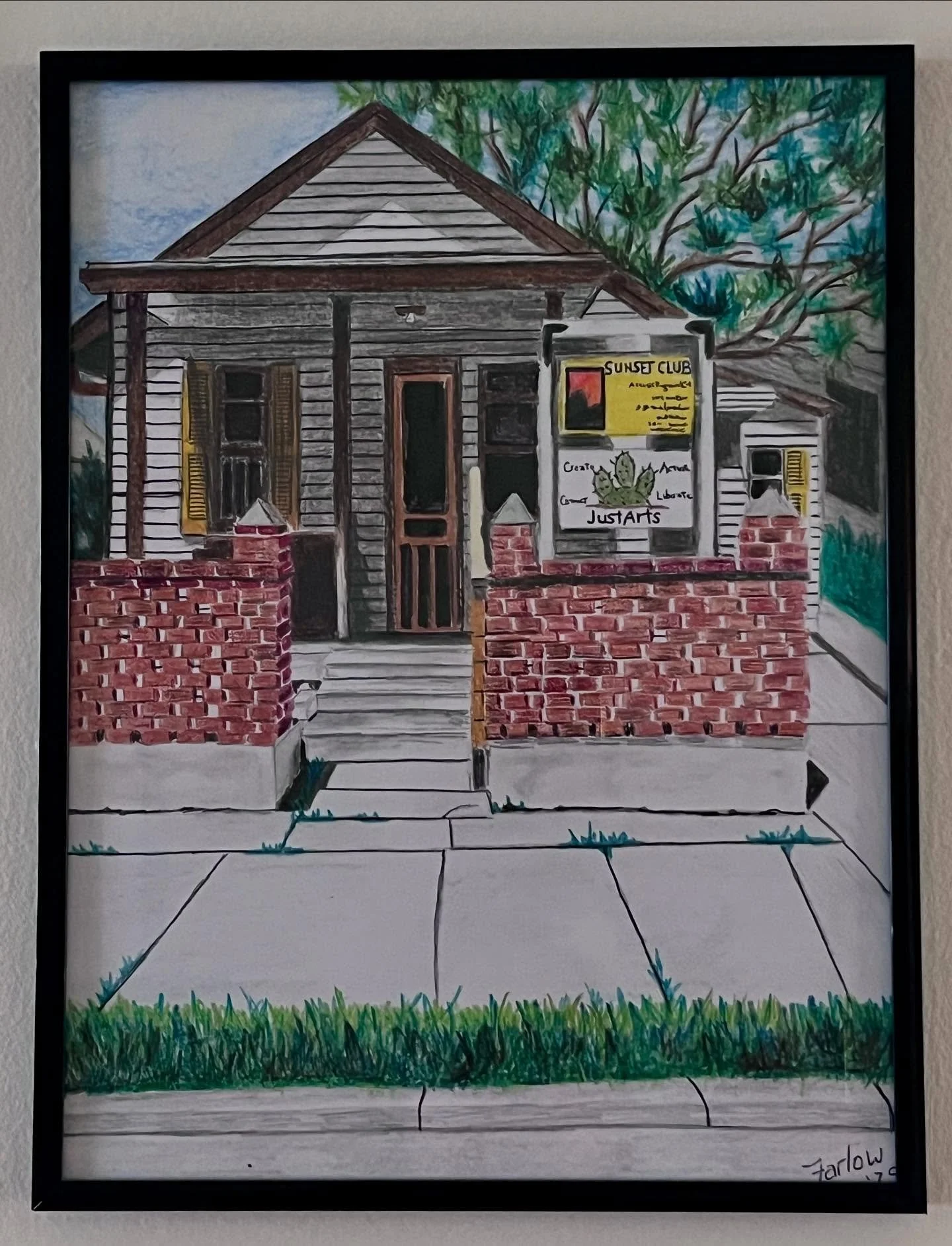 We love this sweet rendering of @justarts_gallery and @sunsetclubrecords by artist and writer Gary Farlow!!! Gary, who&rsquo;s incarcerated in SC, also sent us illustrations of @thechurchstudio, @circlecinema, a beautiful downtown Tulsa cityscape, an