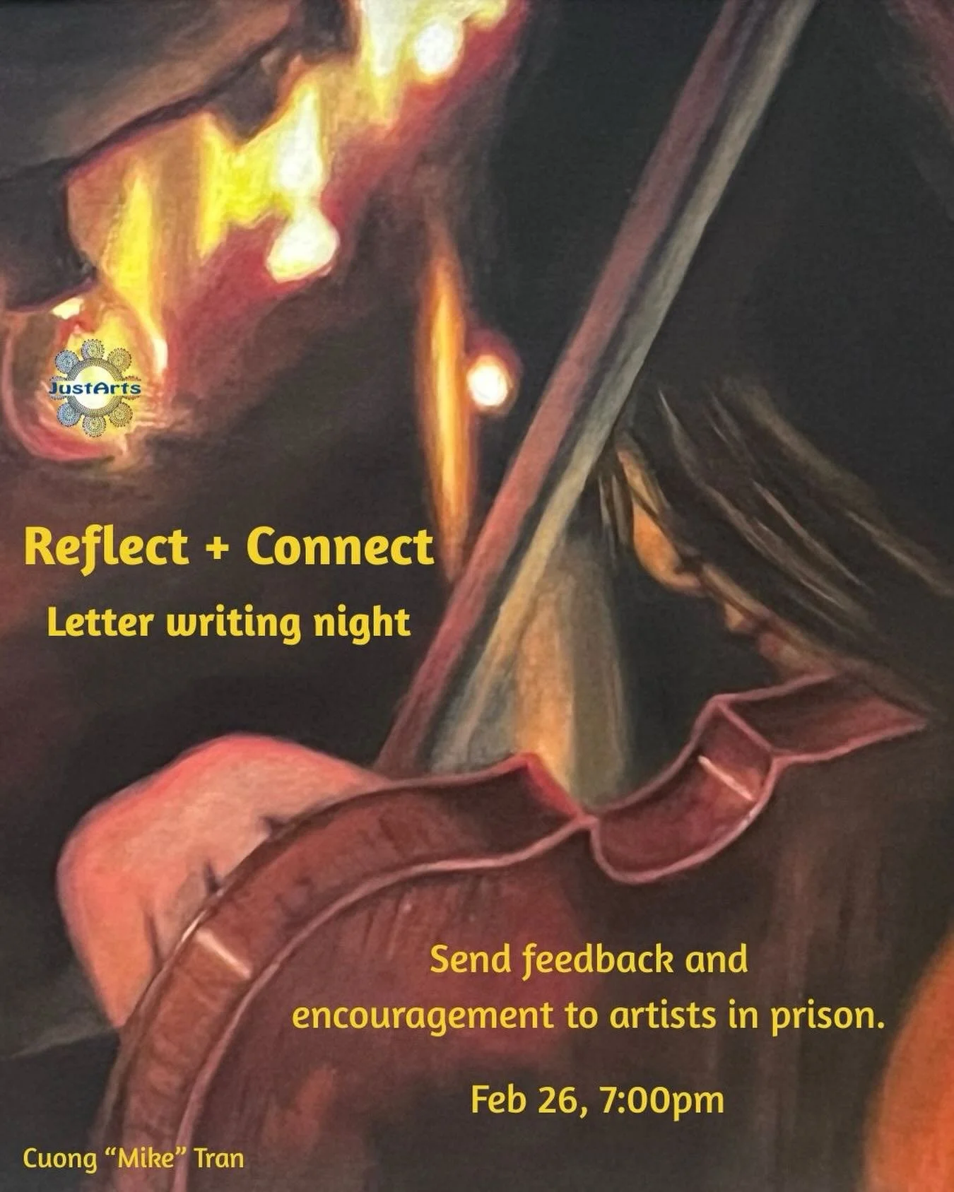 💌 Come to our monthly Reflect + Connect gathering to explore and discuss works by artists who are incarcerated, then share your reflections and feedback with the artists through letter writing. We reach out to offer connection, validation, and solid