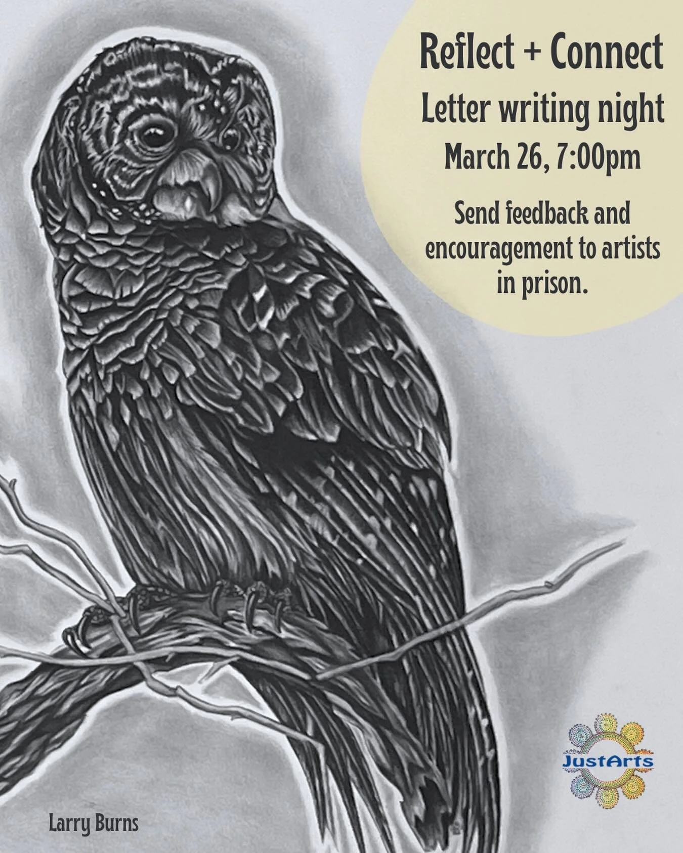 💌 Come to our monthly Reflect + Connect gathering to explore and discuss works by artists who are incarcerated, then share your reflections and feedback with the artists through letter writing. We reach out to offer connection, validation, and solid