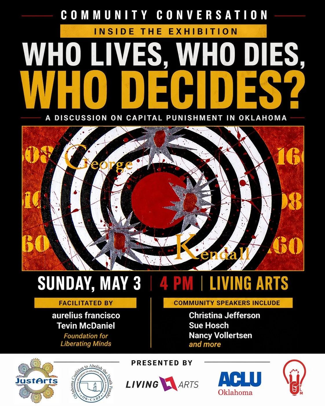 Join us at Living Arts Sunday, May 3rd at 4pm for a facilitated community conversation on the complex subject of capital punishment, held within Kenneth and Isabelle Reams&rsquo; powerful exhibition, Who Lives, Who Dies, Who Decides.

Our partners @o