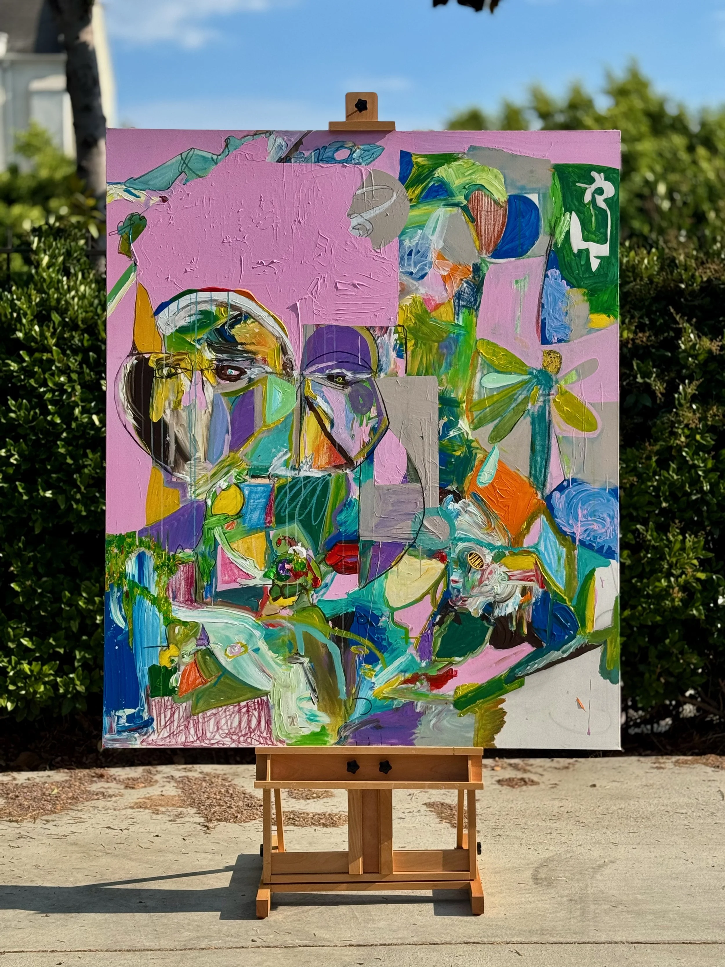 The Undetermined Future, a self-portrait of fear and love 5 x 6ft mixed media on canvas 2025 