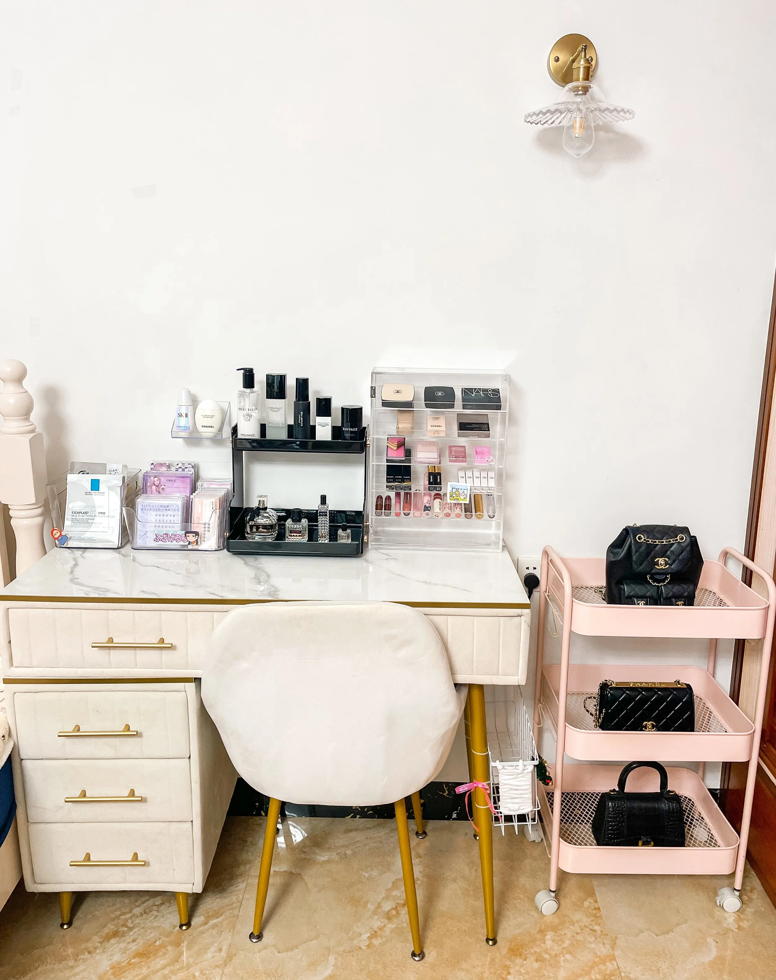 Decluttered and organized bedroom vanity. Centralia, Washington.