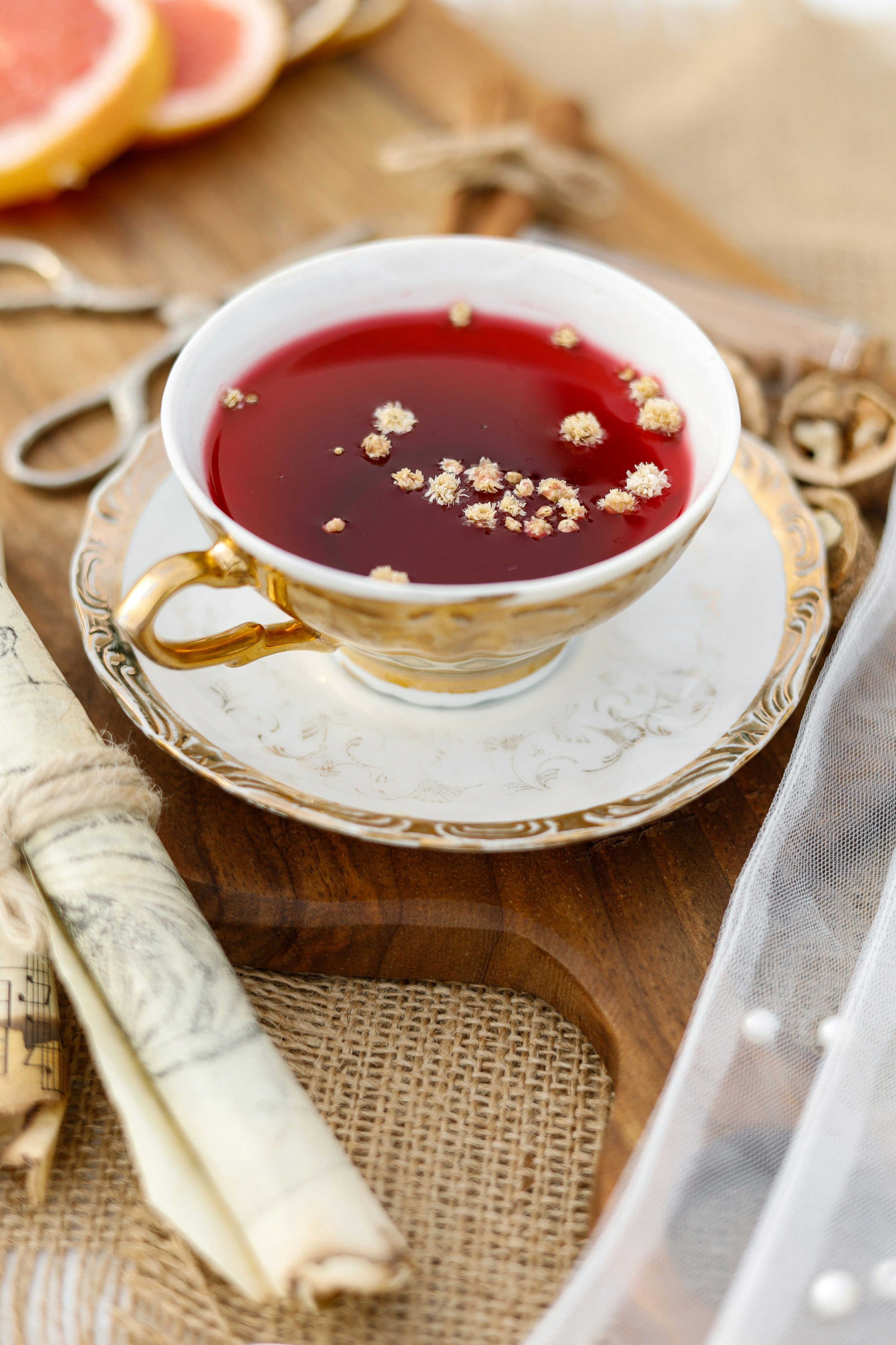 Simple cup of hot tea encourages a calming moment of personal wellness during the busy holiday season. Tumwater, Washington
