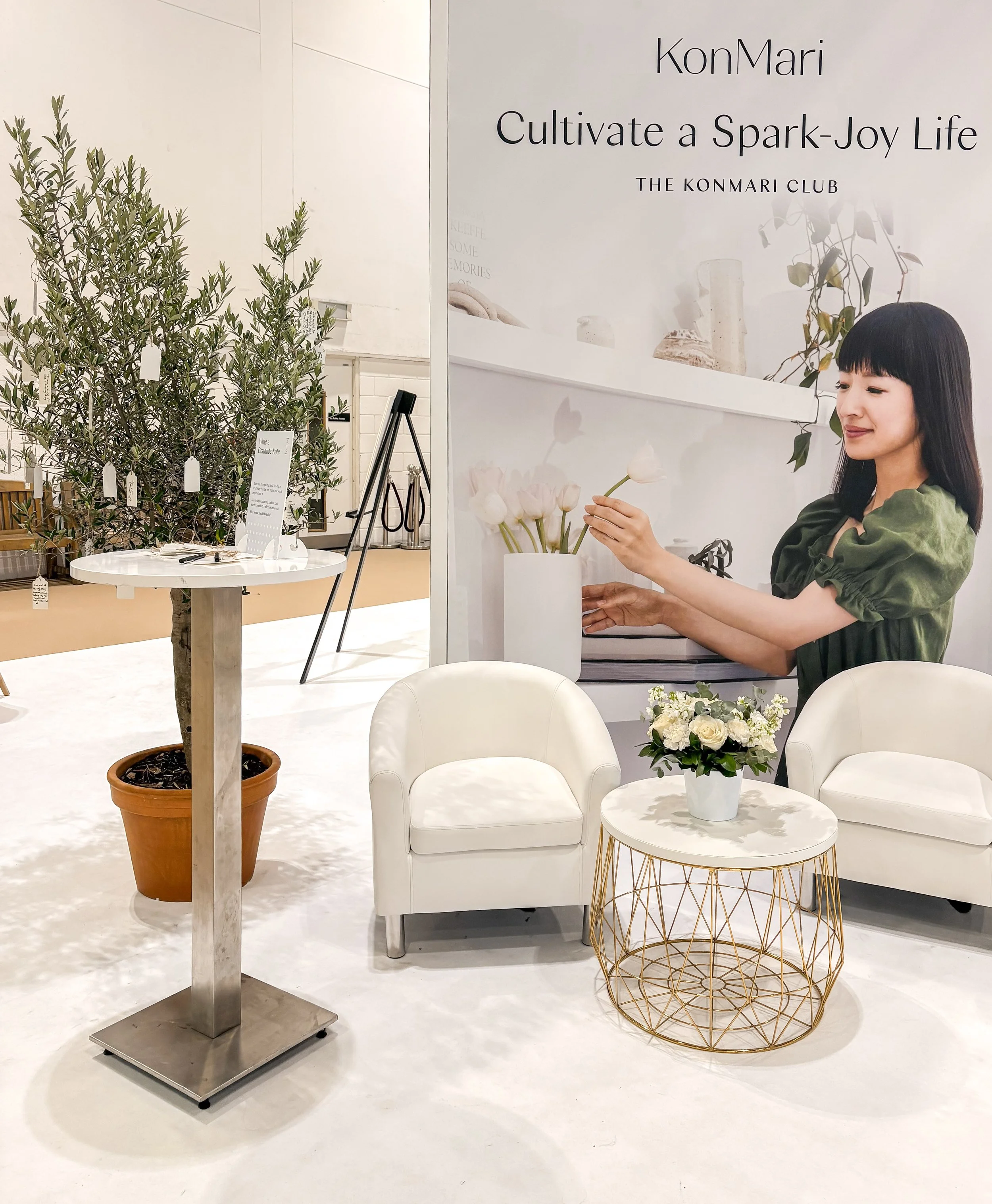 Large display of Marie Kondo, KonMari, Spark-Joy Life, and KonMari Club