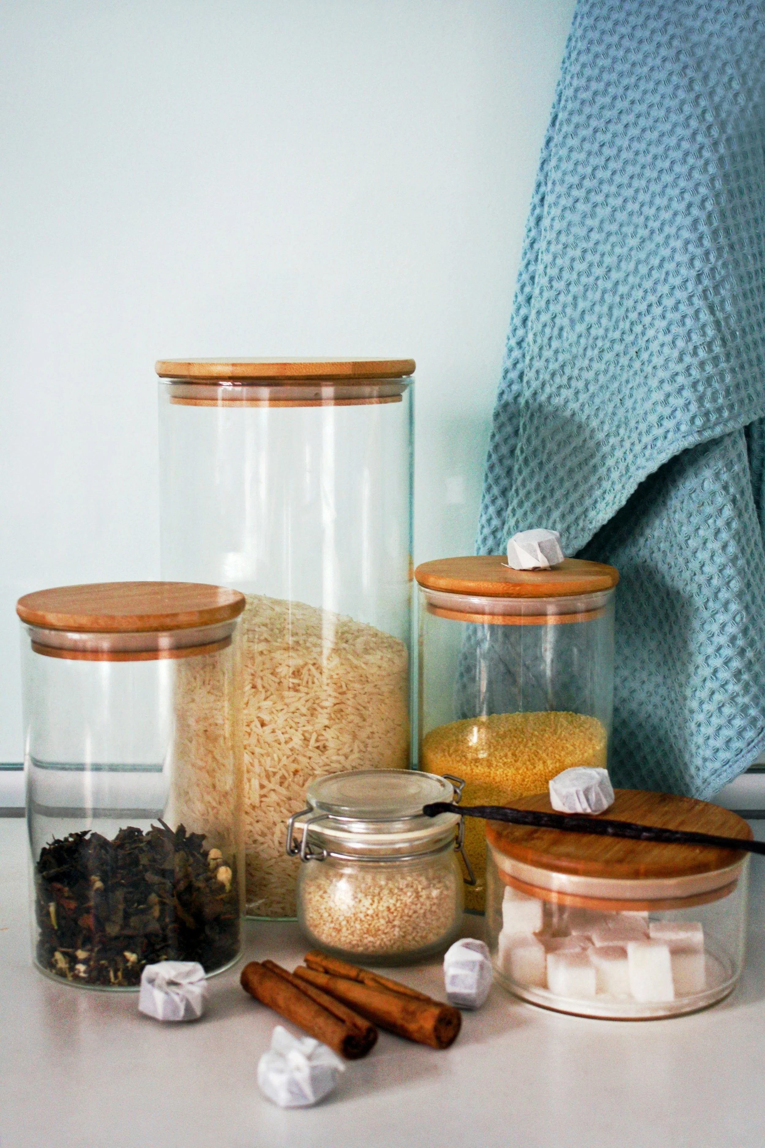 Glass pantry jars organized with the KonMari Method for a mindful, intentional kitchen in Olympia, Washingtonm