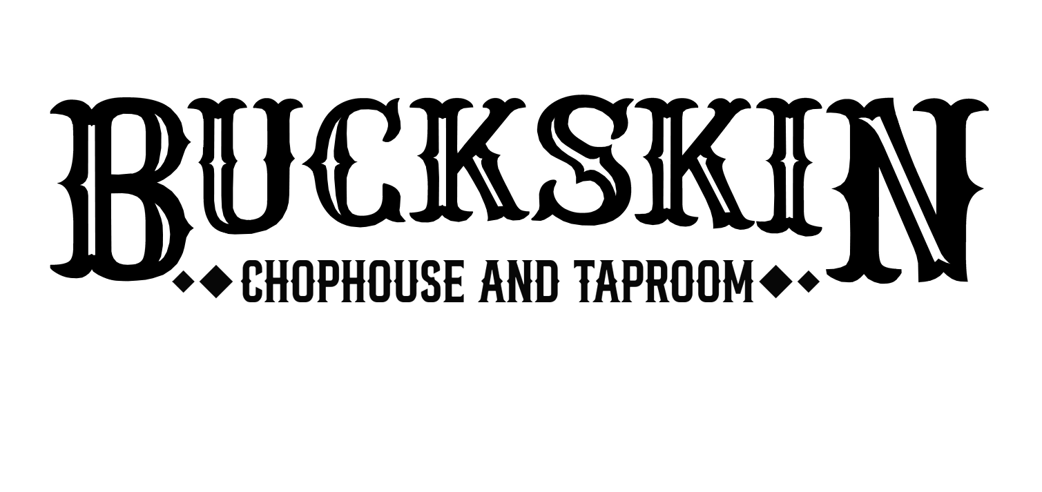 Black and white logo with text " Buckskin Chophouse and Taproom".