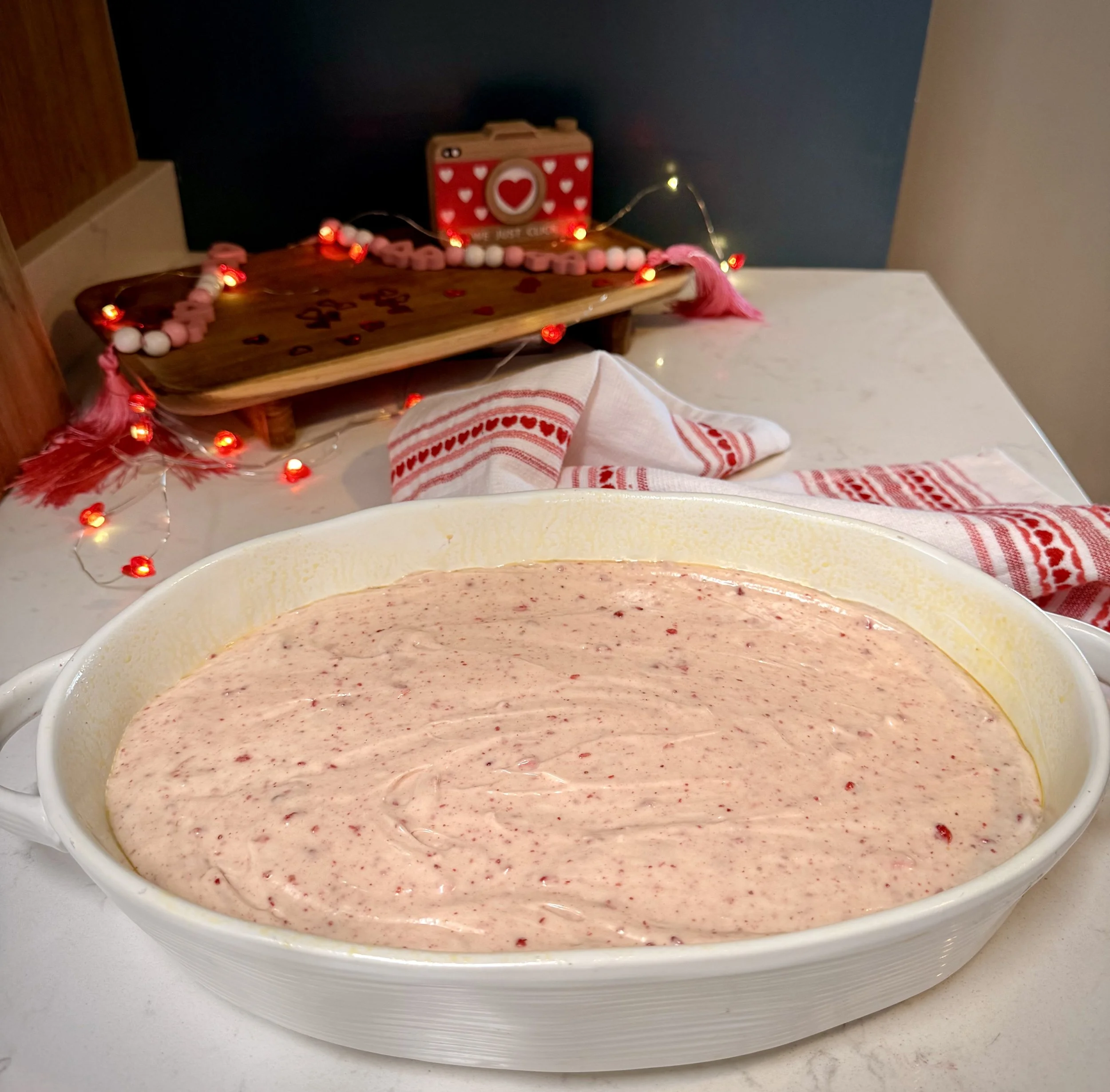 Paula Deen inspired gooey butter cake ready for the oven.