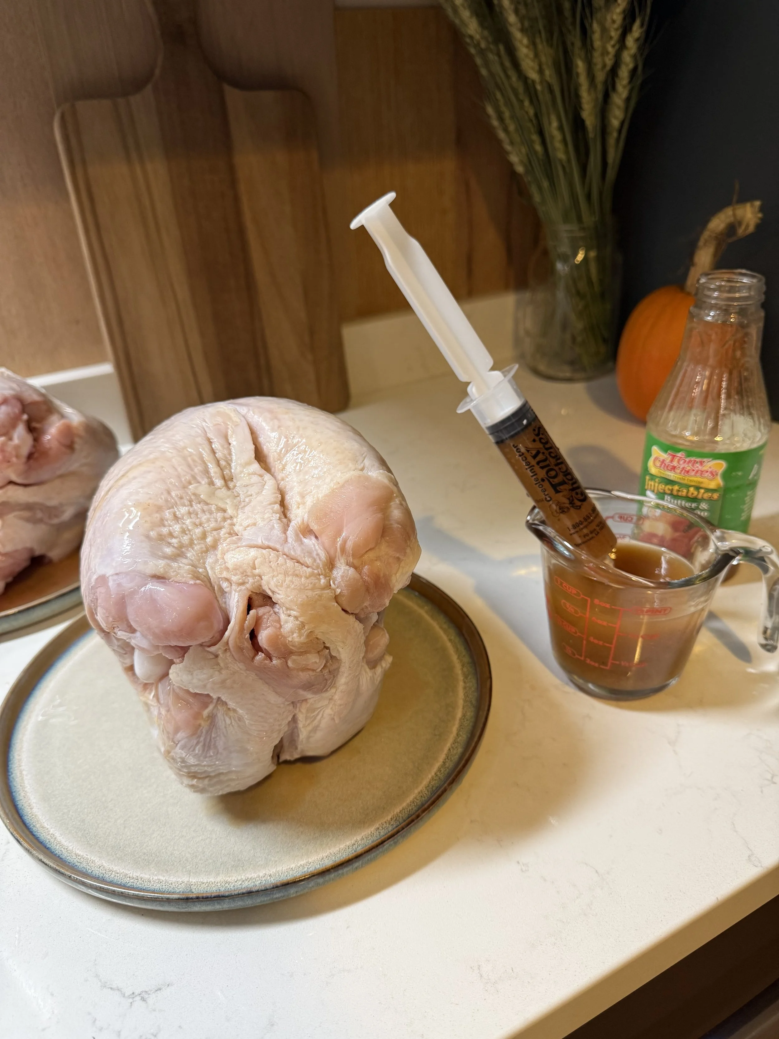 Tony Chachere's jalapeno butter ready to inject these turkeys.