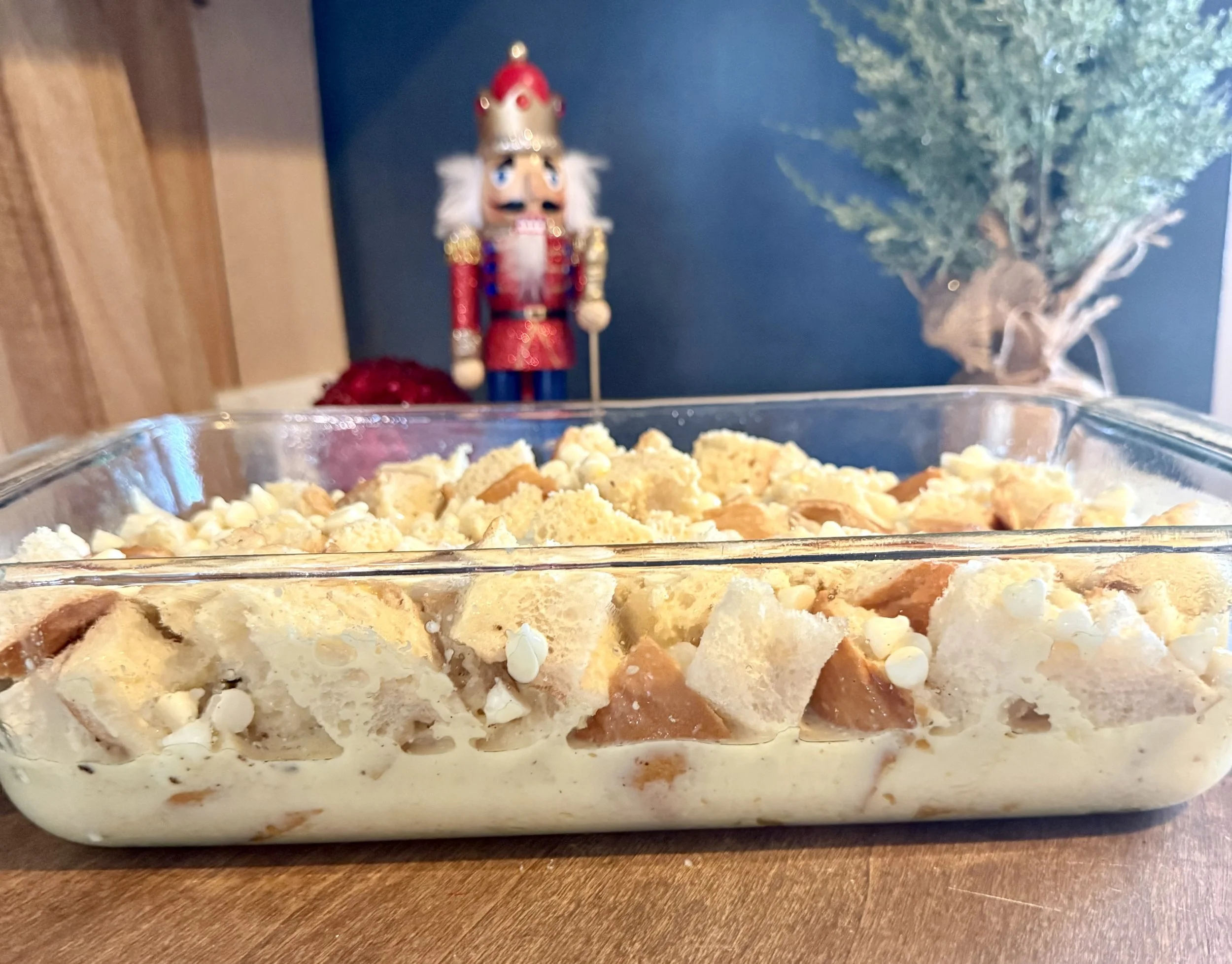 Unbaked eggnog bread pudding screams holiday spice and Southern comfort in a perfect brunch or dessert dish.