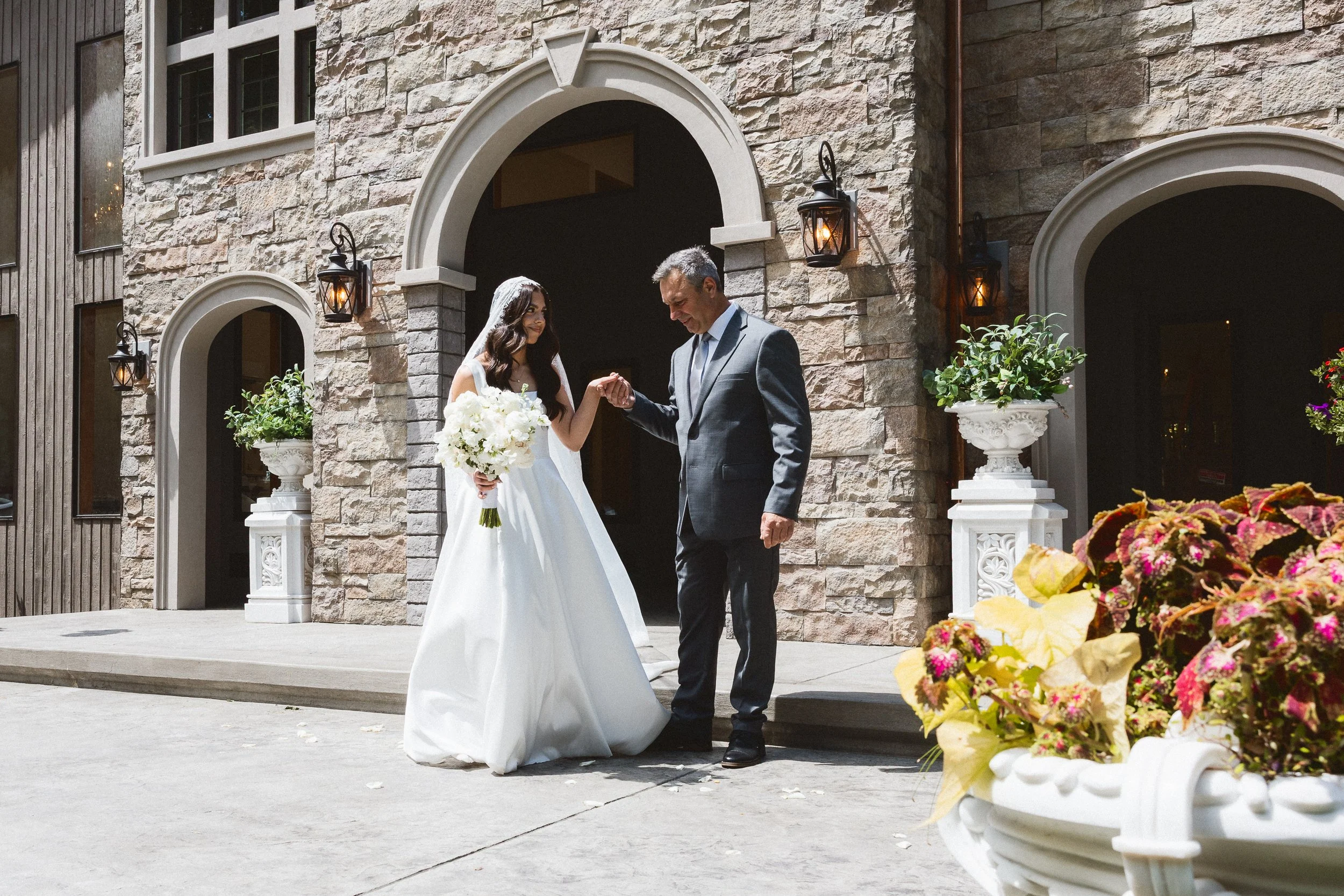ride and her father sharing a quiet moment before the ceremony at a Bonney Lake wedding venue.