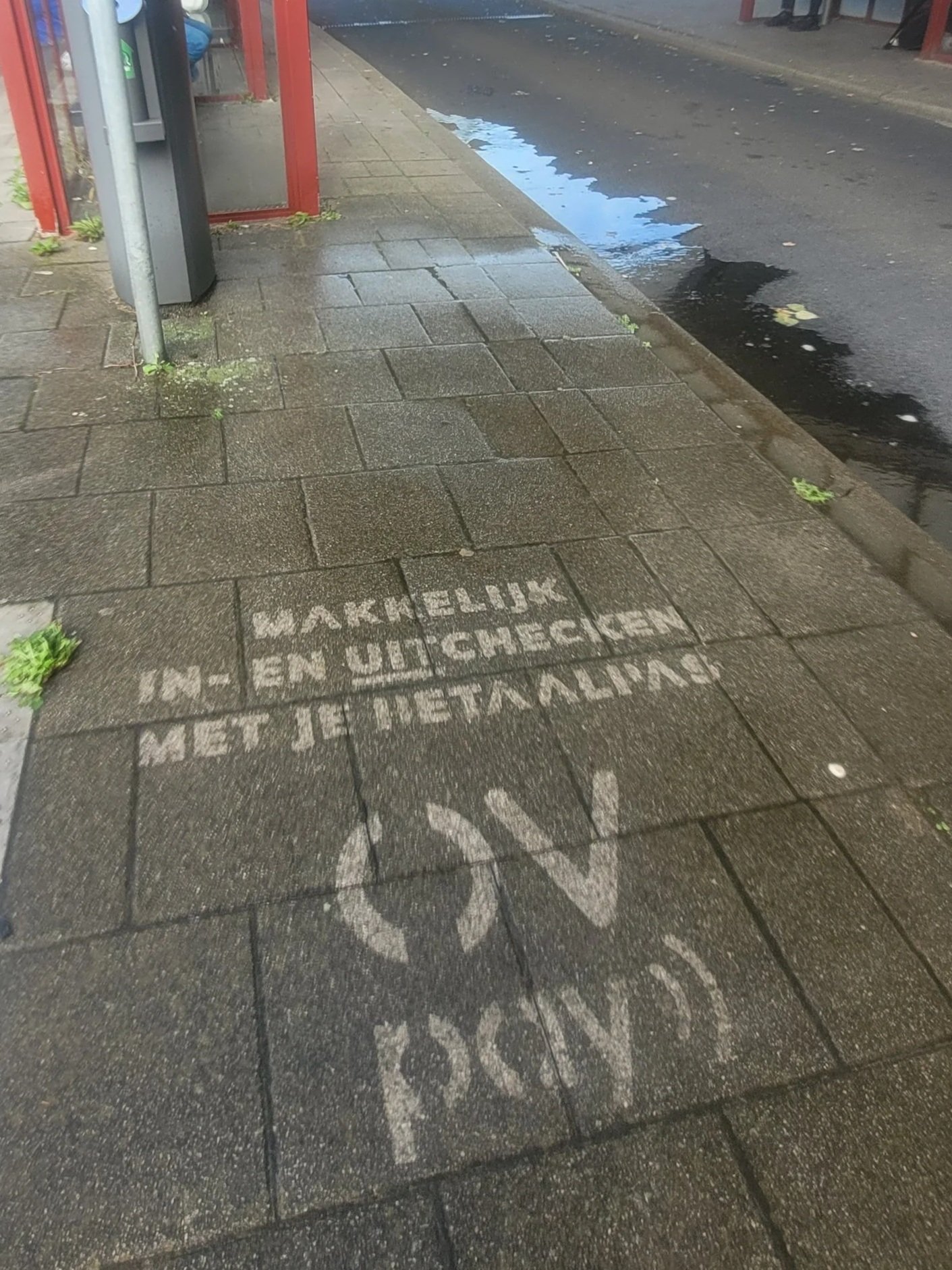De stoep met green graffiti ook bekend als clean advertisement, reverse graffiti, stoepreclame van Promendus. Een unieke opmerkelijke Milieuvriendelijke vorm van straatreclame. guerilla advertising , guerilla marketing.