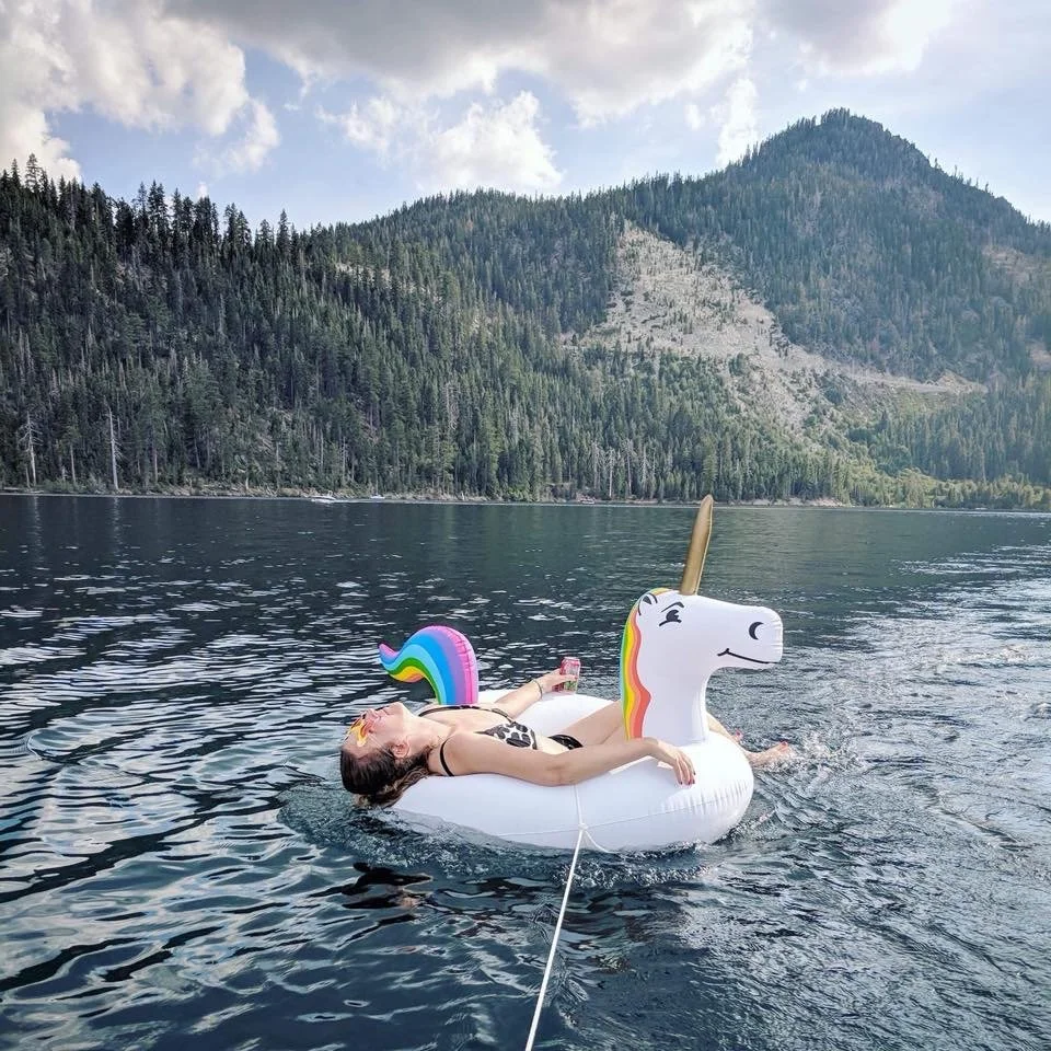 Woman in a unicorn floaty
