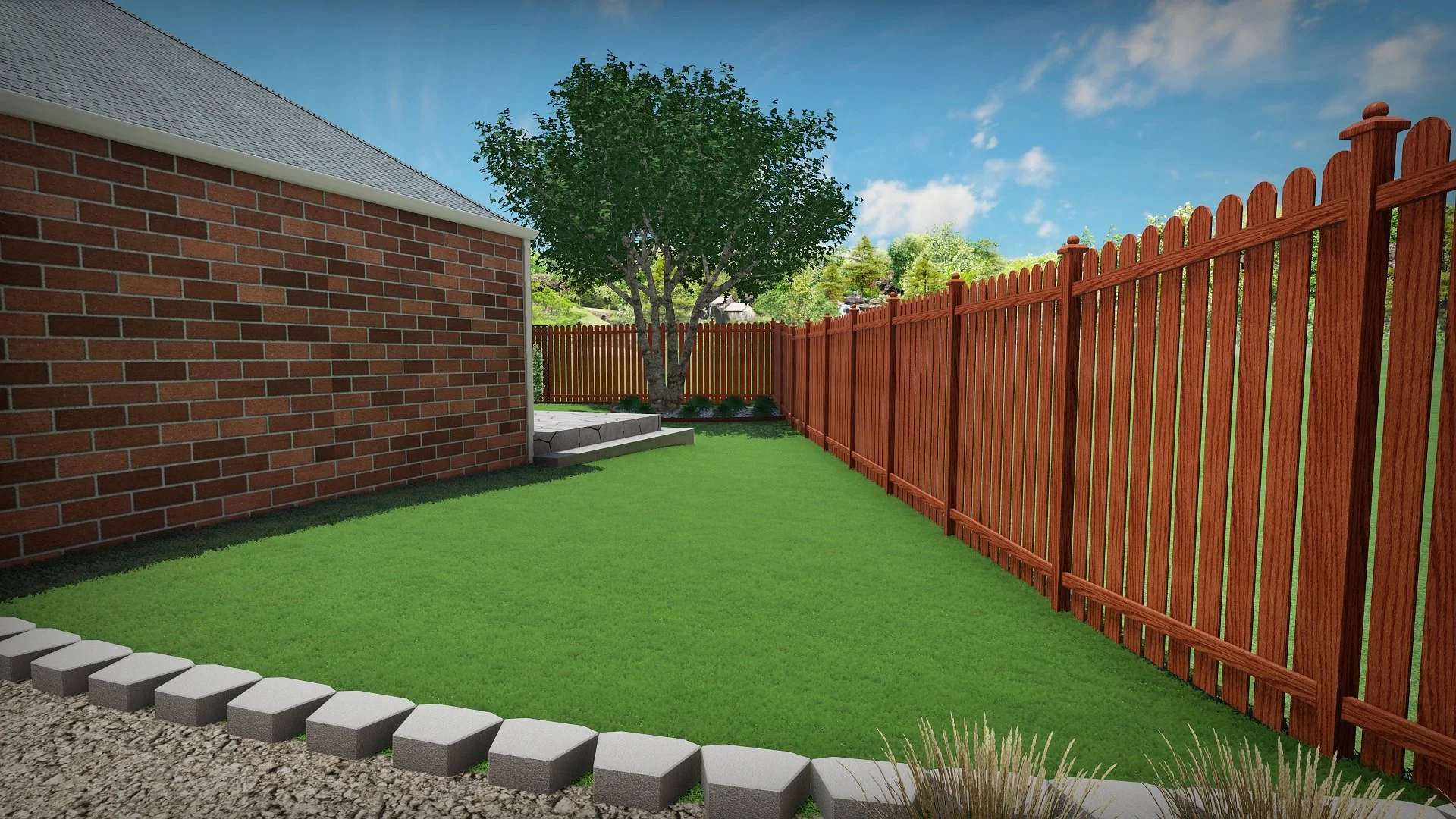 Concept image of lawn space and showing off of proposed stone edging