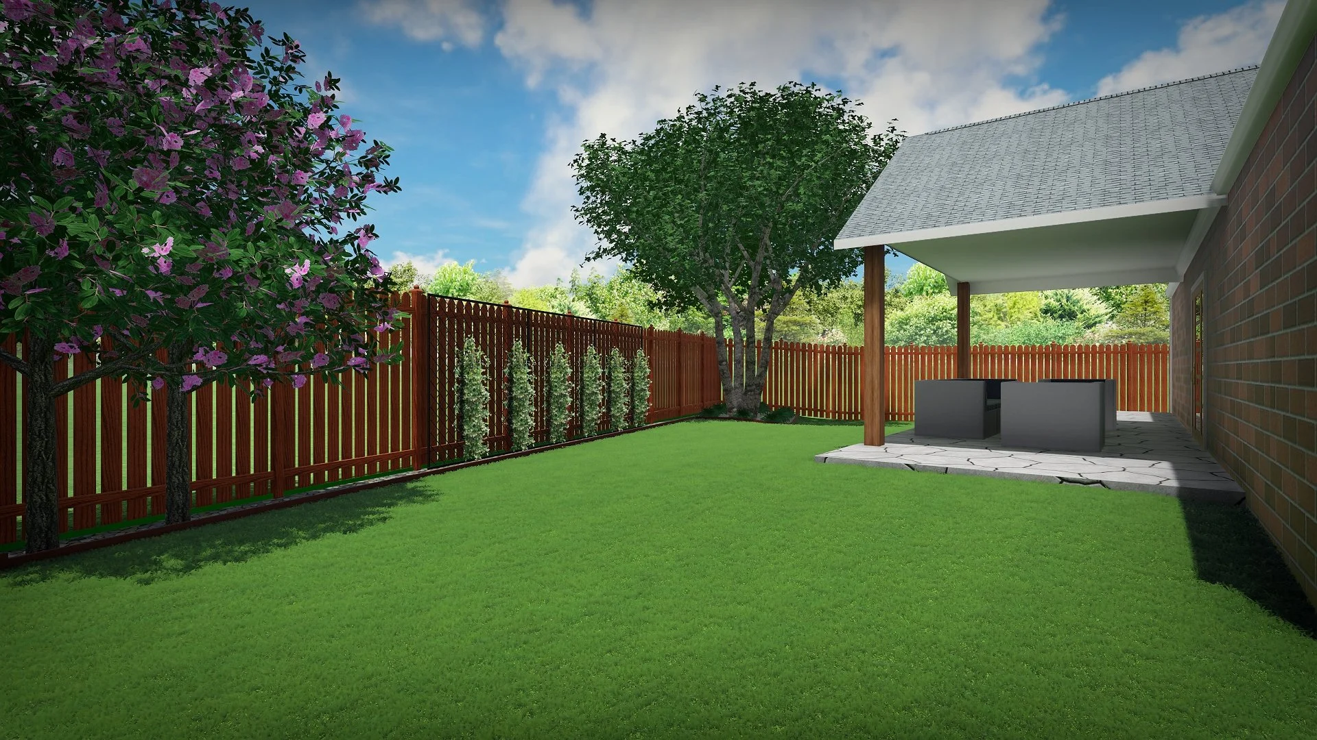 Concept of proposed back yard lawn and landscape design