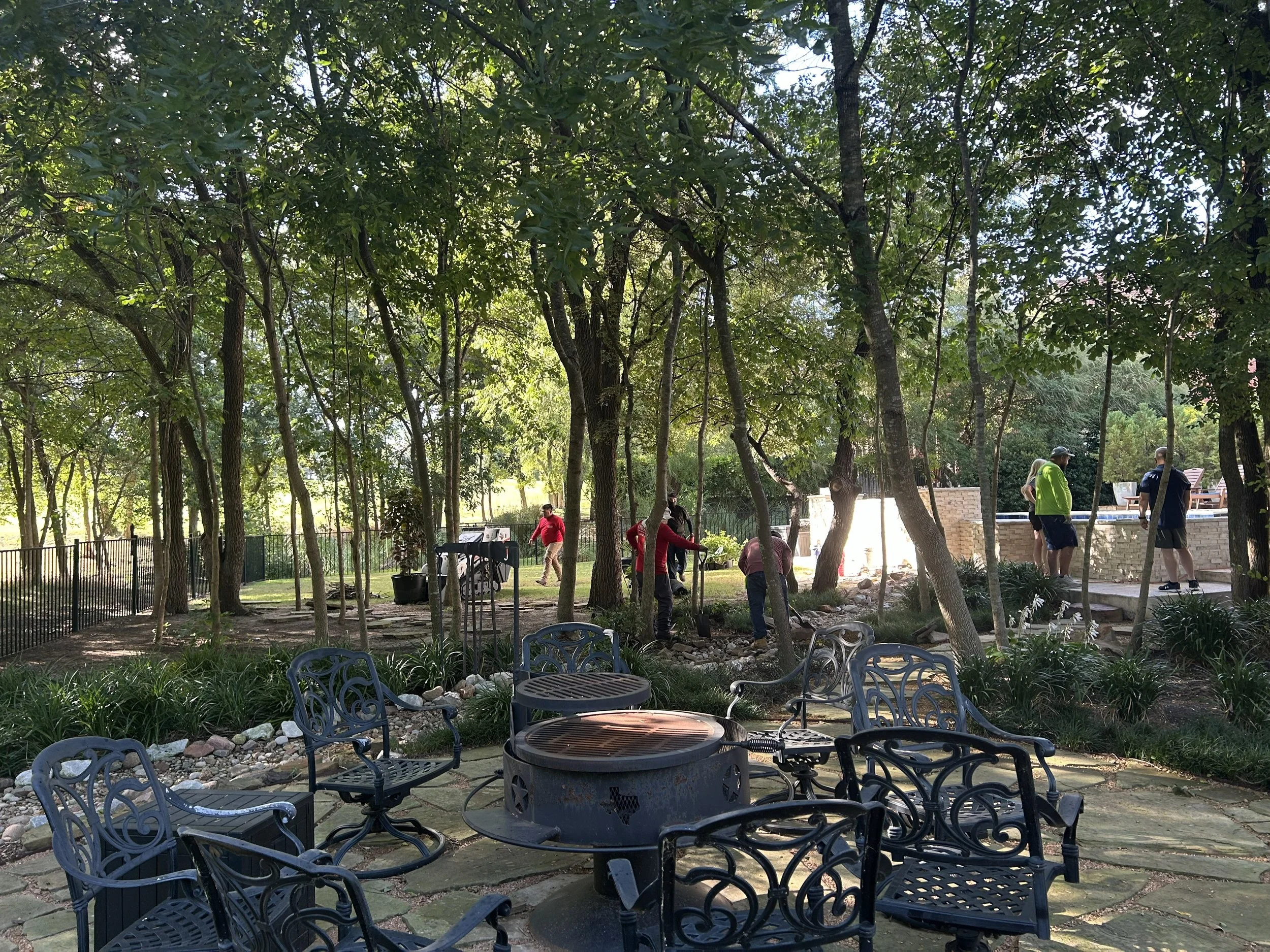 View of the new landscape installation from the view of the outdoor living space 