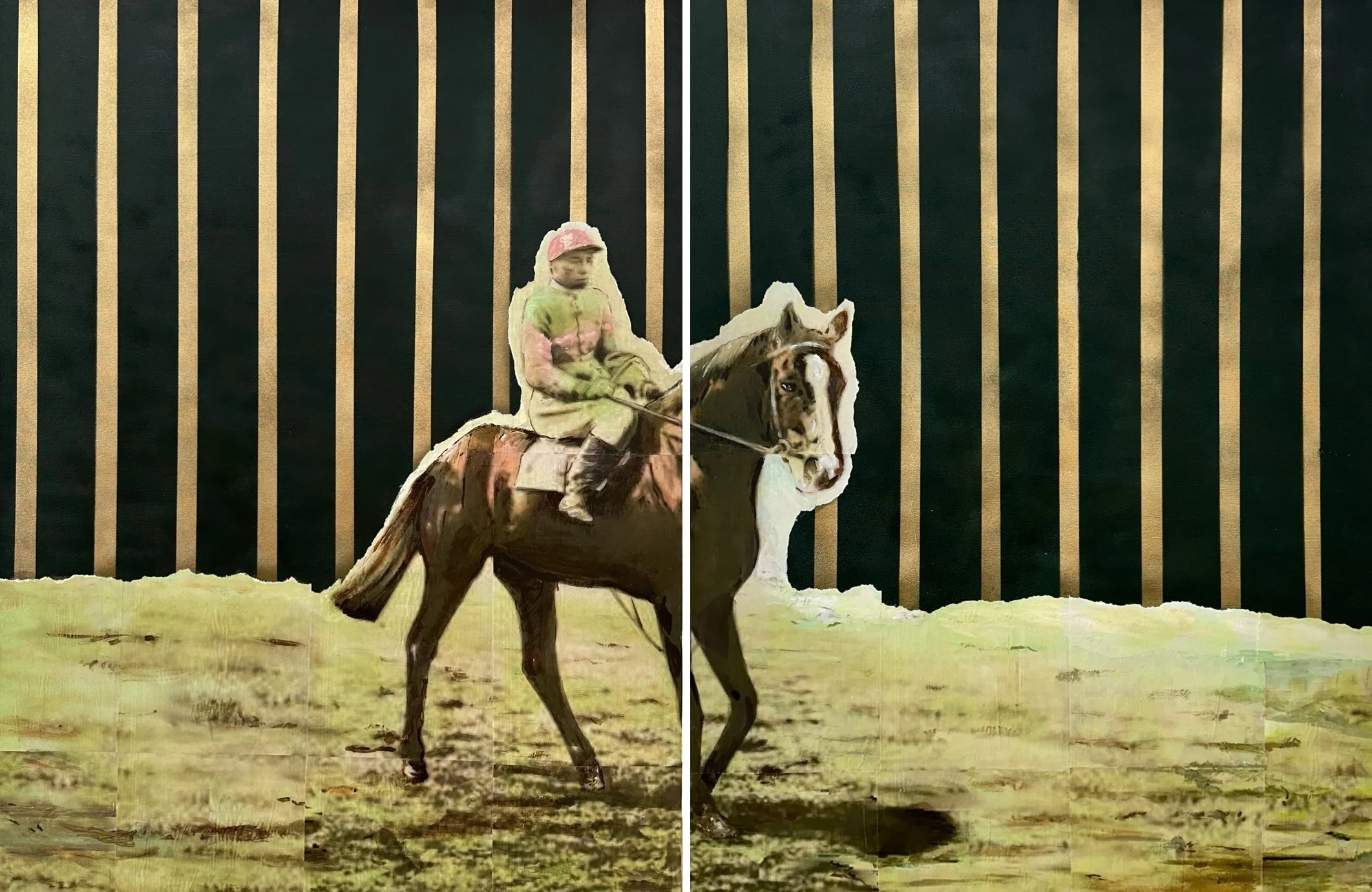 Arvay Adams, Uppity, Mixed media on paper mounted on canvas, 40 x 60in (diptych)