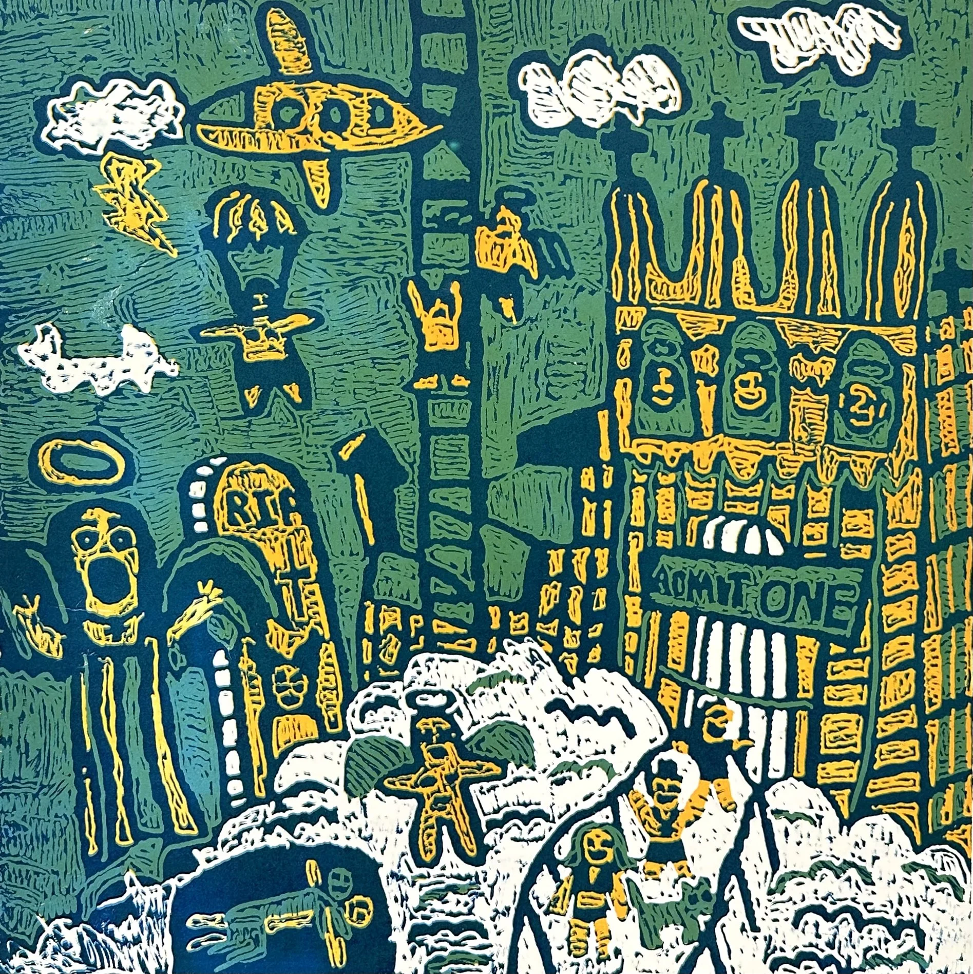 Casey White, 7 Minutes in Heaven, Reduction woodblock print, 23 x 23in, ed. 2/8