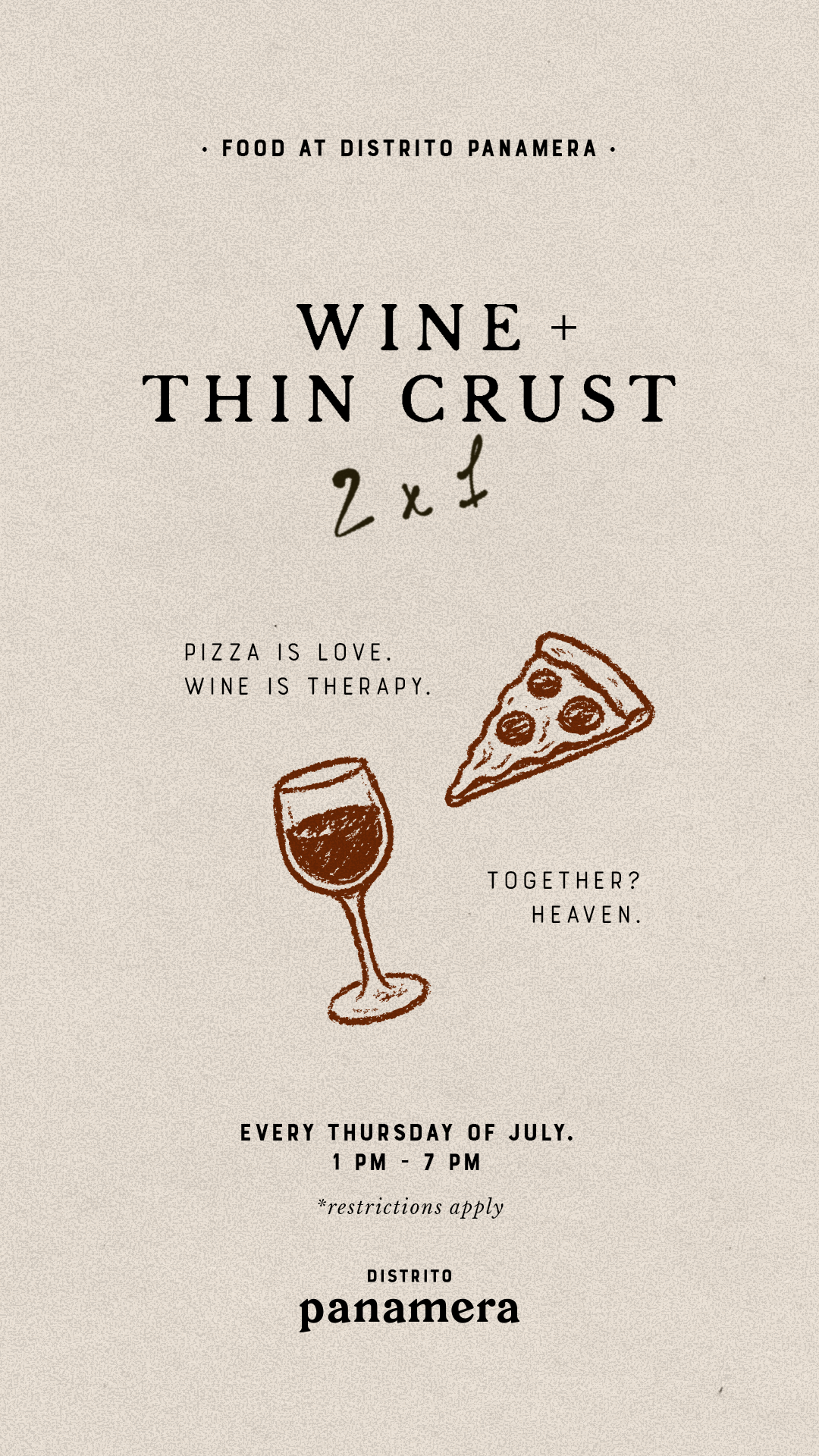 Wine + Thin crust 2x1
