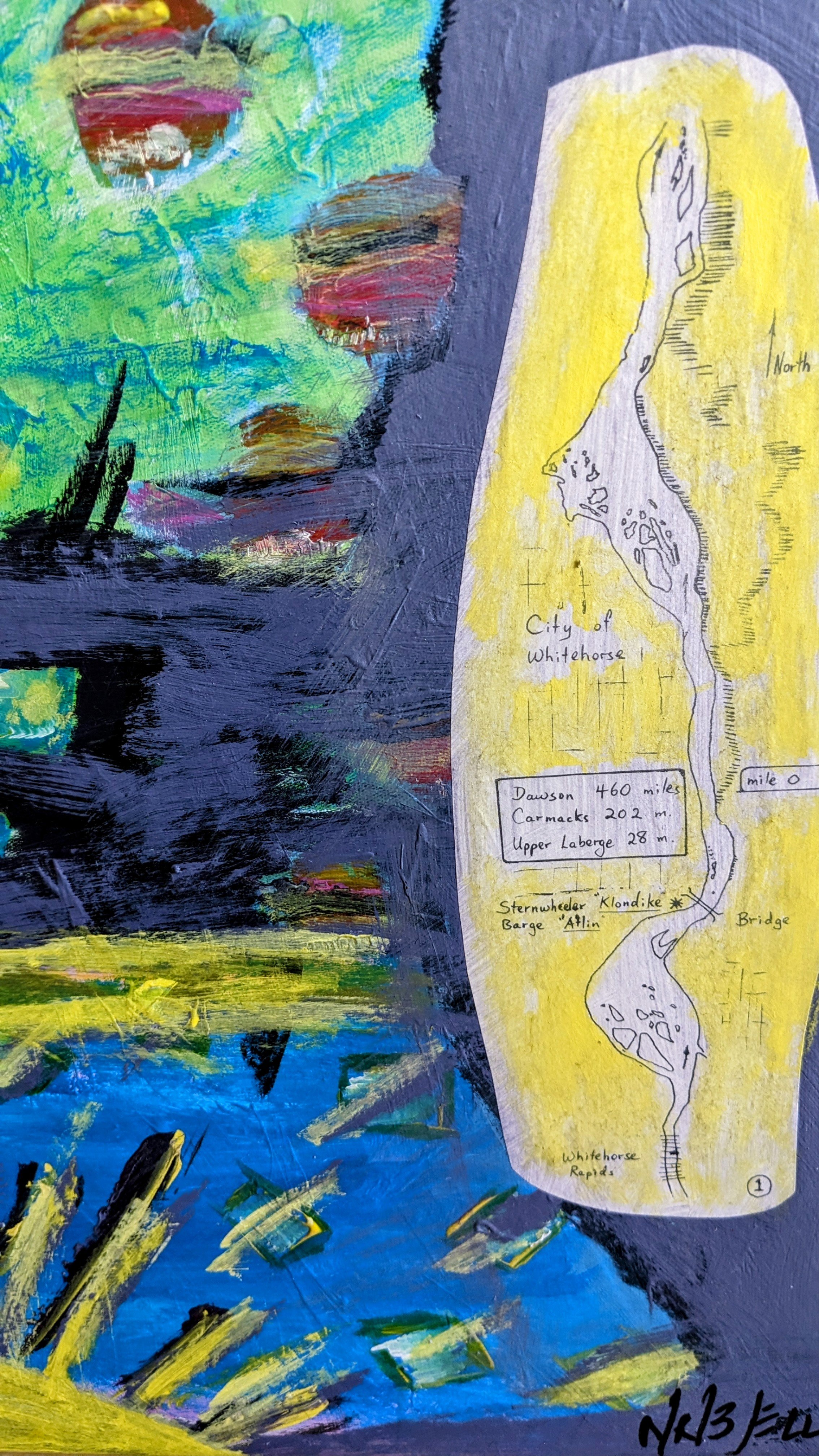A mixed media painting called The River Map by Nadine Bell.