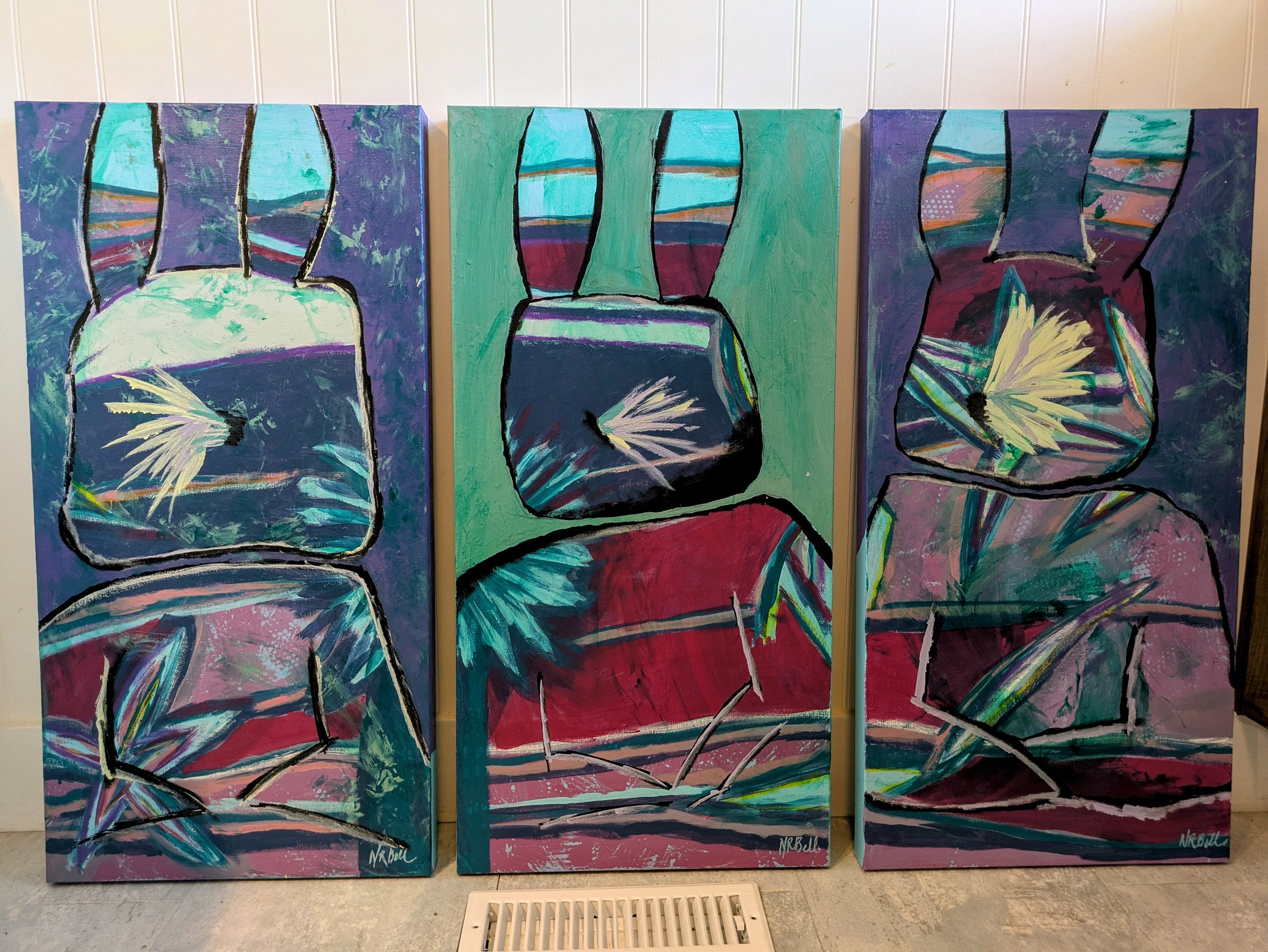 Three Revolutionary Rabbit paintings.