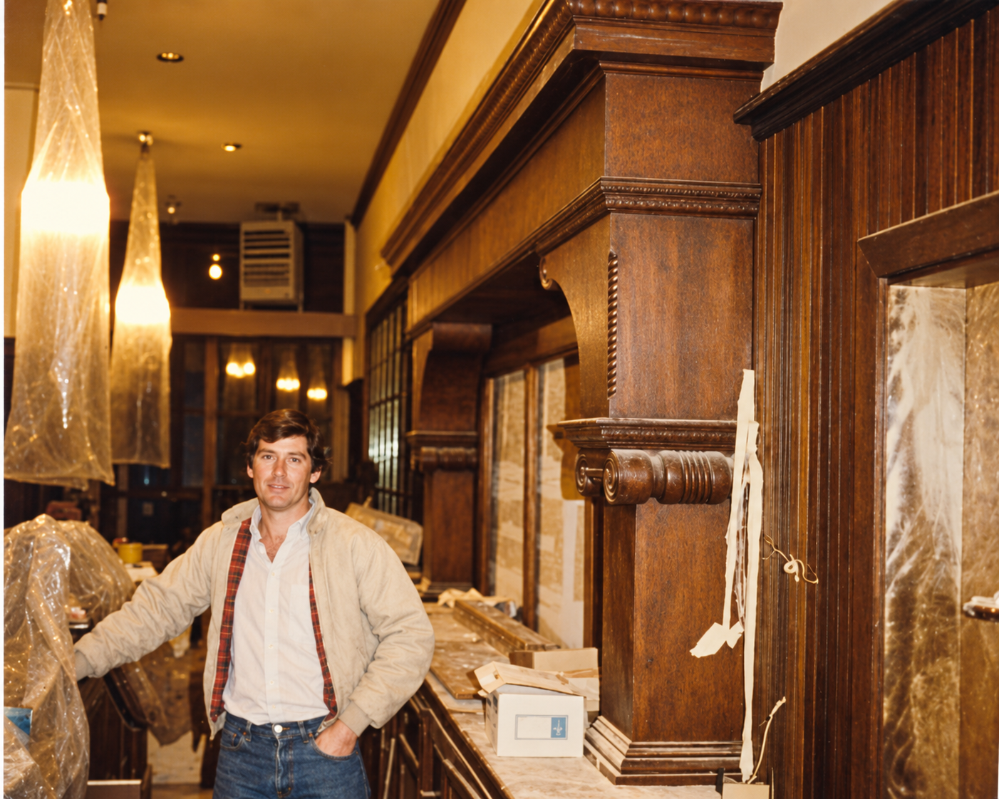 John at the bar during construction (1985)