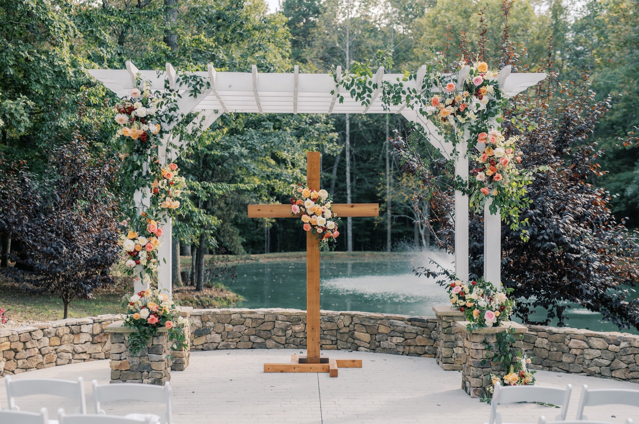 Garden flowers with wedding cross