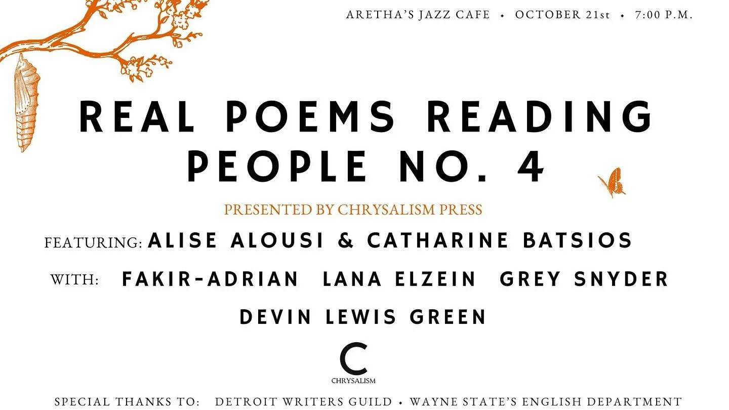 It&rsquo;s coming up!

Our fourth installment of Real Poems Reading People is happening Tuesday, October 21st at 7 PM in Aretha&rsquo;s Jazz Caf&eacute;.

The event will feature live music, readings from bright poets, and the launch of our new websit