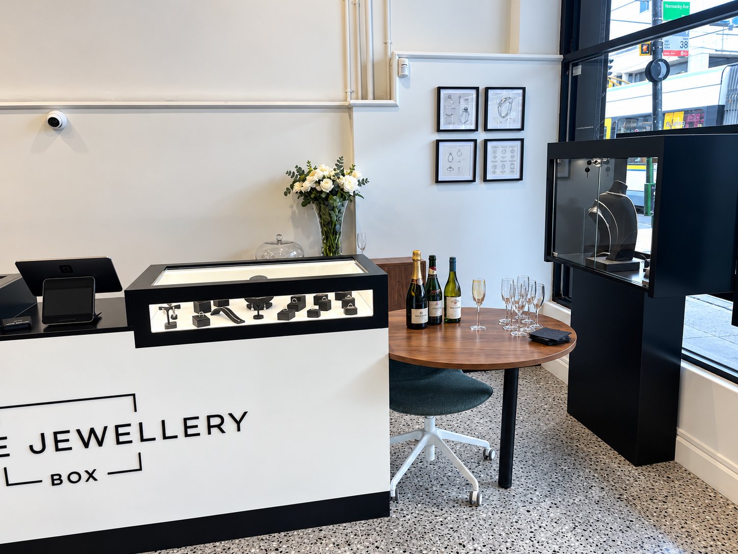 customer seating area in a retail jewellery store bespoke interior design