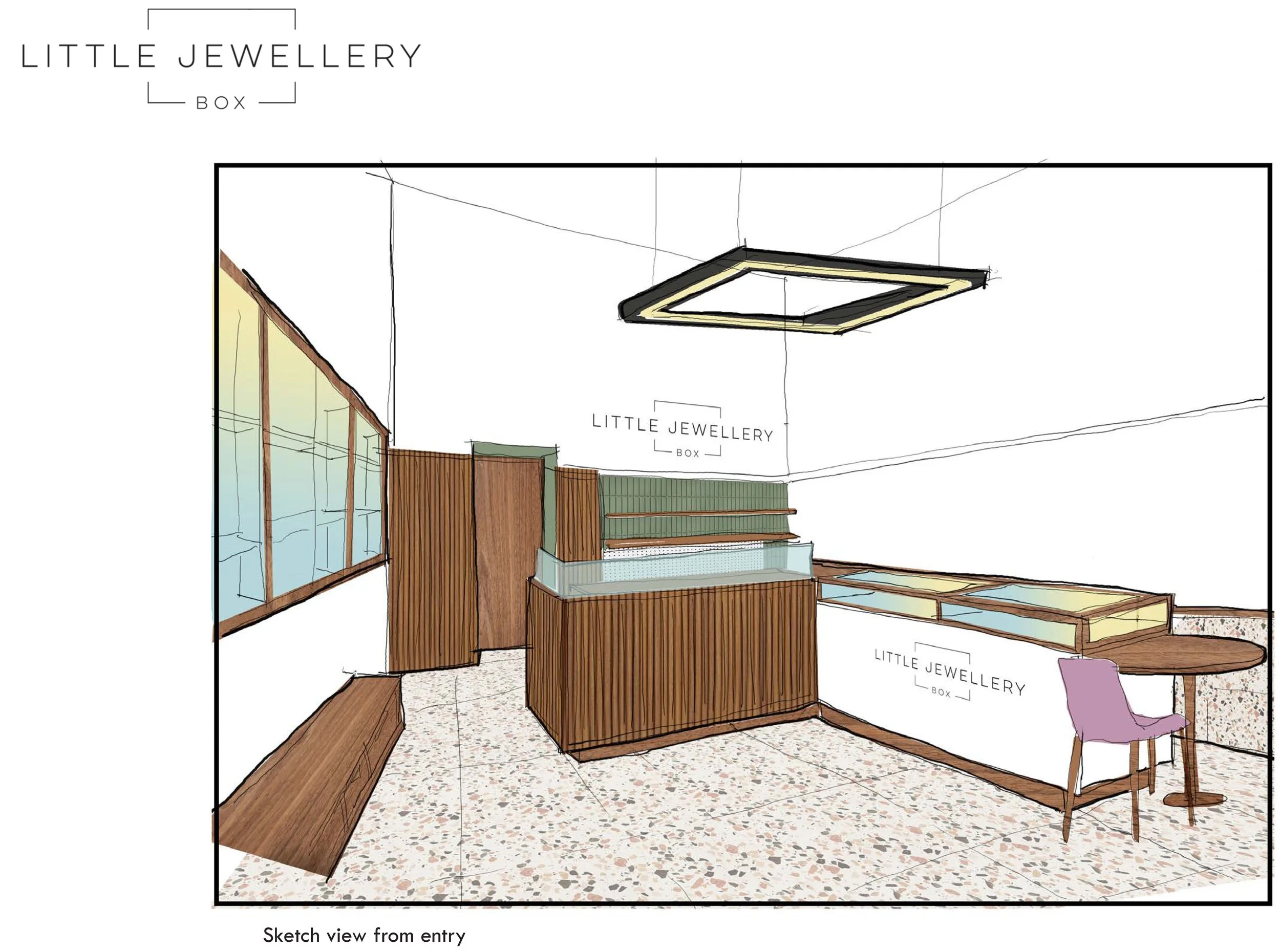 sketch image for a retail jewellery store bespoke interior design