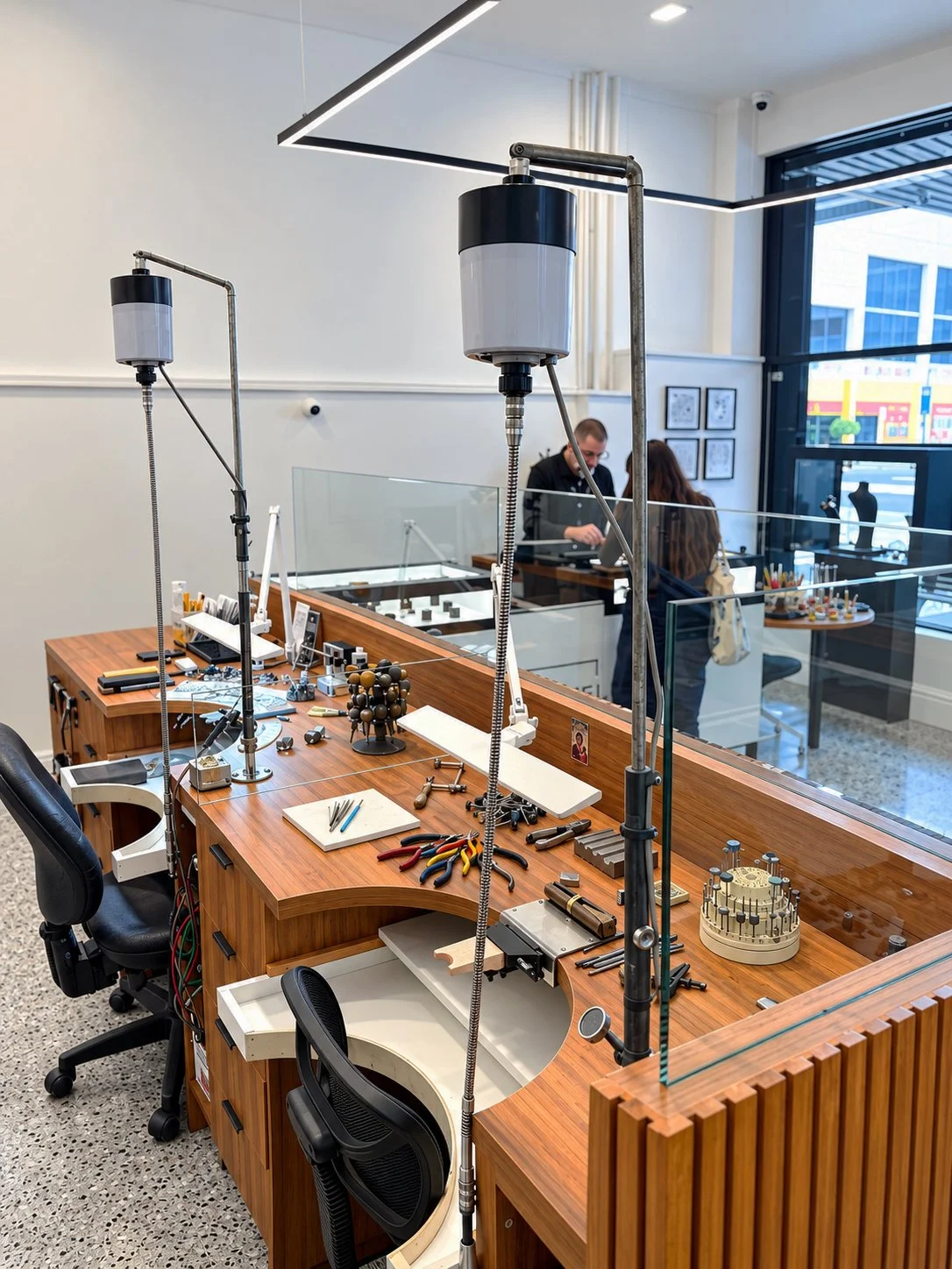 workshop desks for a retail jewellery store bespoke interior design