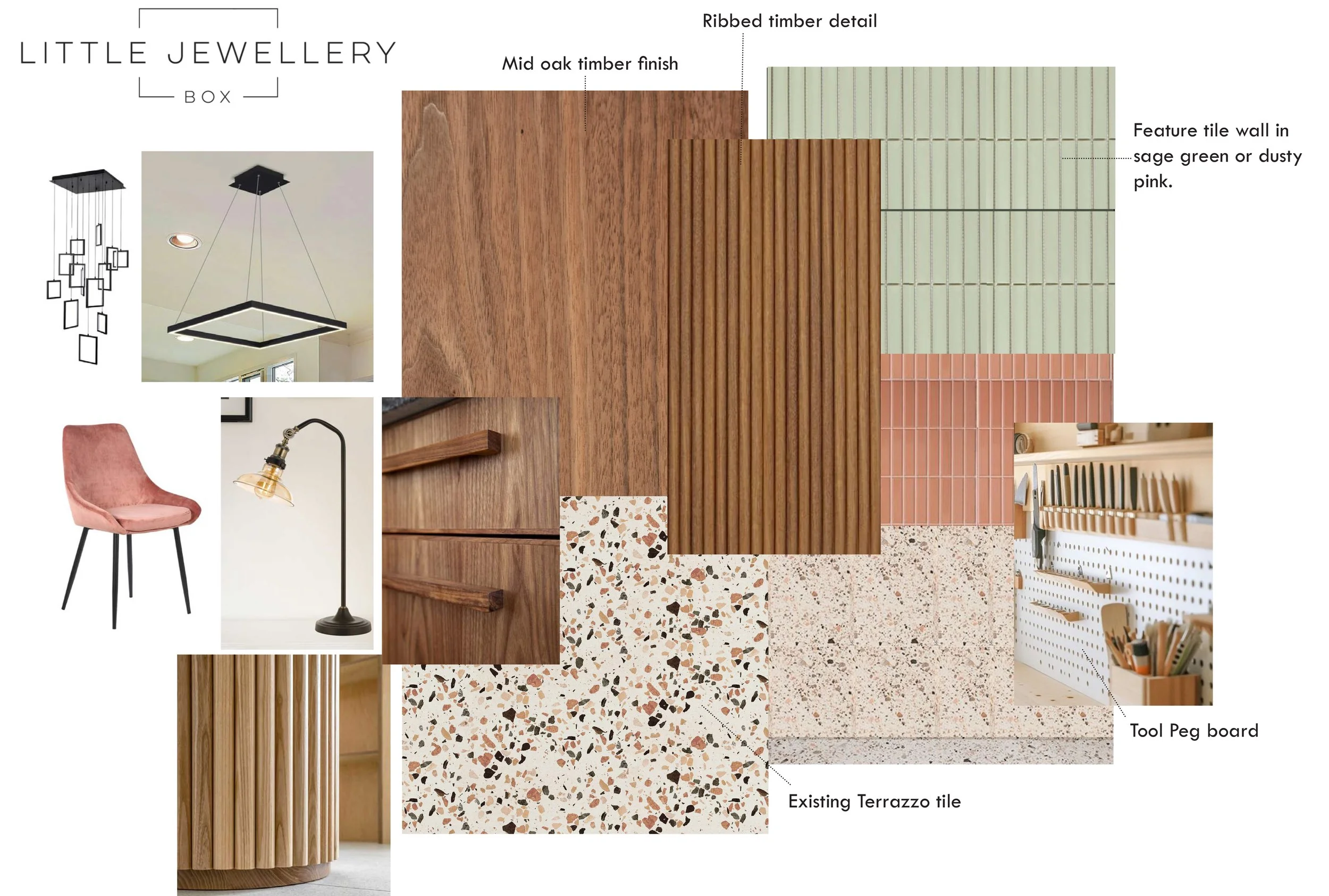 moodboard for a retail jewellery store bespoke interior design 