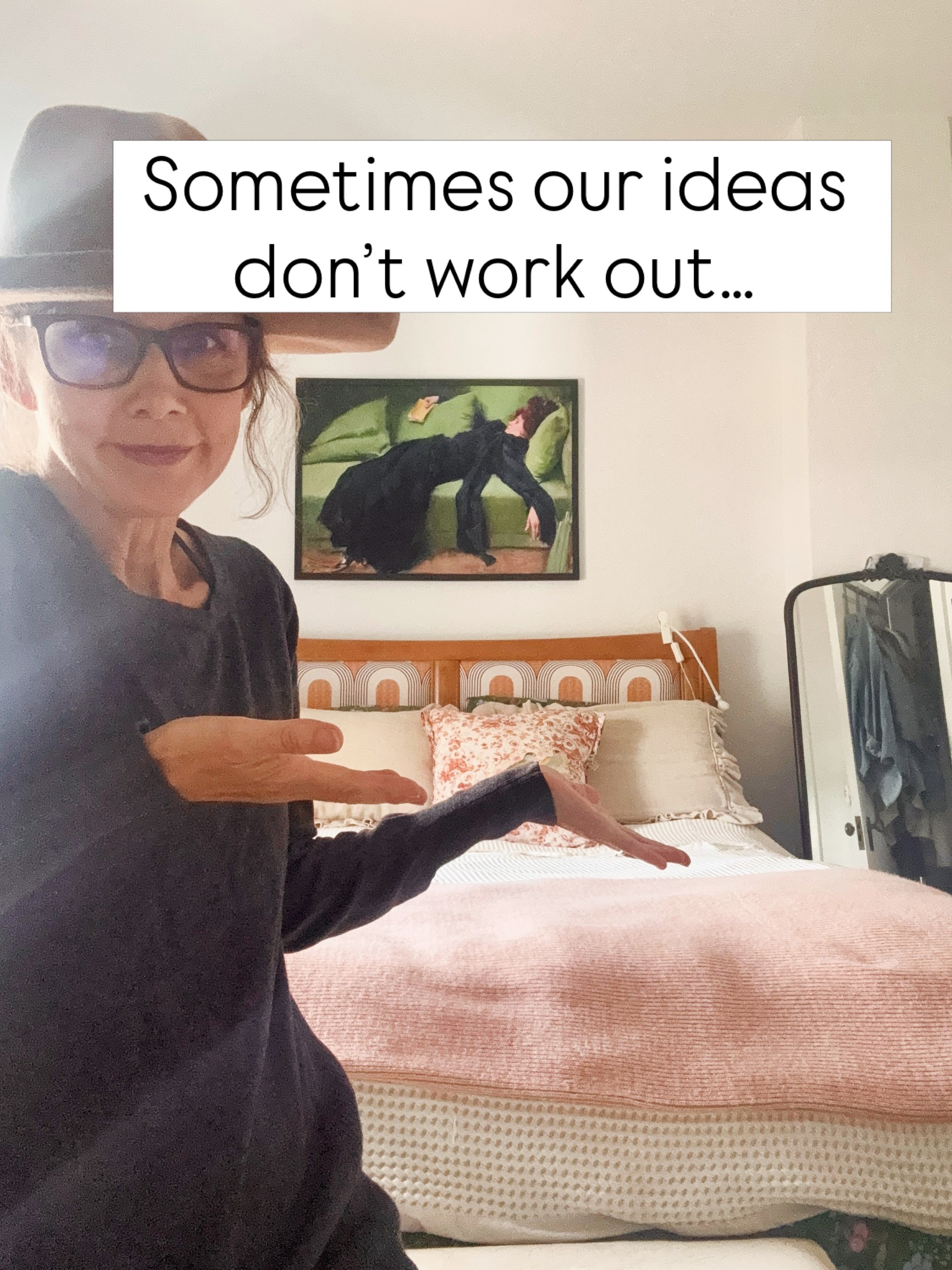 Not every decorating idea is a winner. 
I really thought the pink and orange hand-knit blanket was going to be the perfect addition to this room. In my head, it made perfect sense.
And then I put it on the bed. SO WRONG!
Sometimes you just have to se