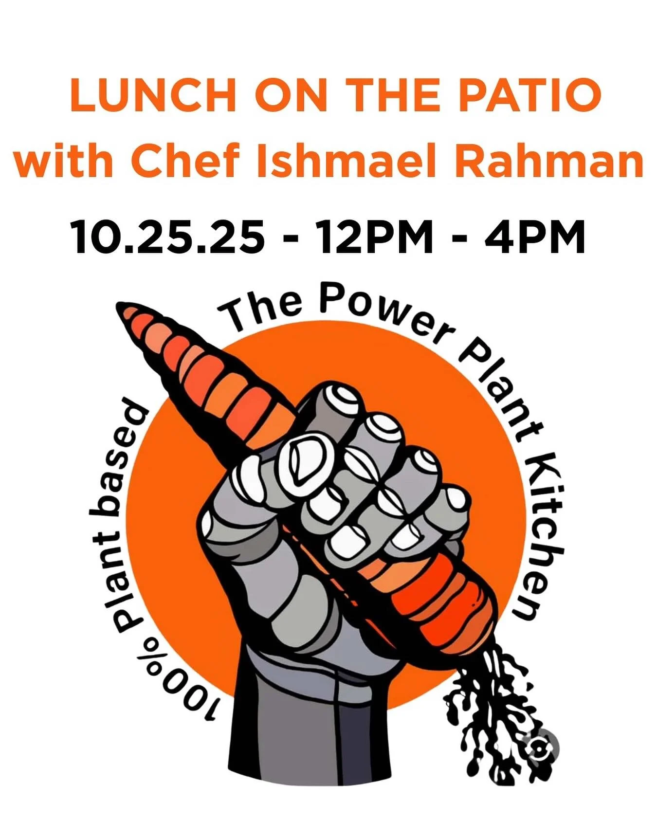 Join us Saturday, October 25 for lunch on the patio! @powerplantkitchen will be at the bakery serving up a delicious plant based menu from 12PM to 4PM.