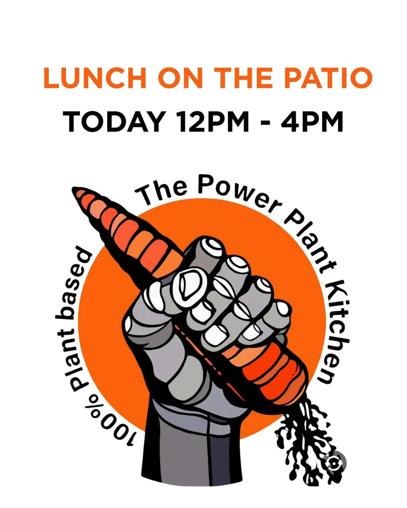 Join us today at the bakery for lunch! @powerplantkitchen will be on the patio serving up a delicious plant based menu from 12PM to 4PM.