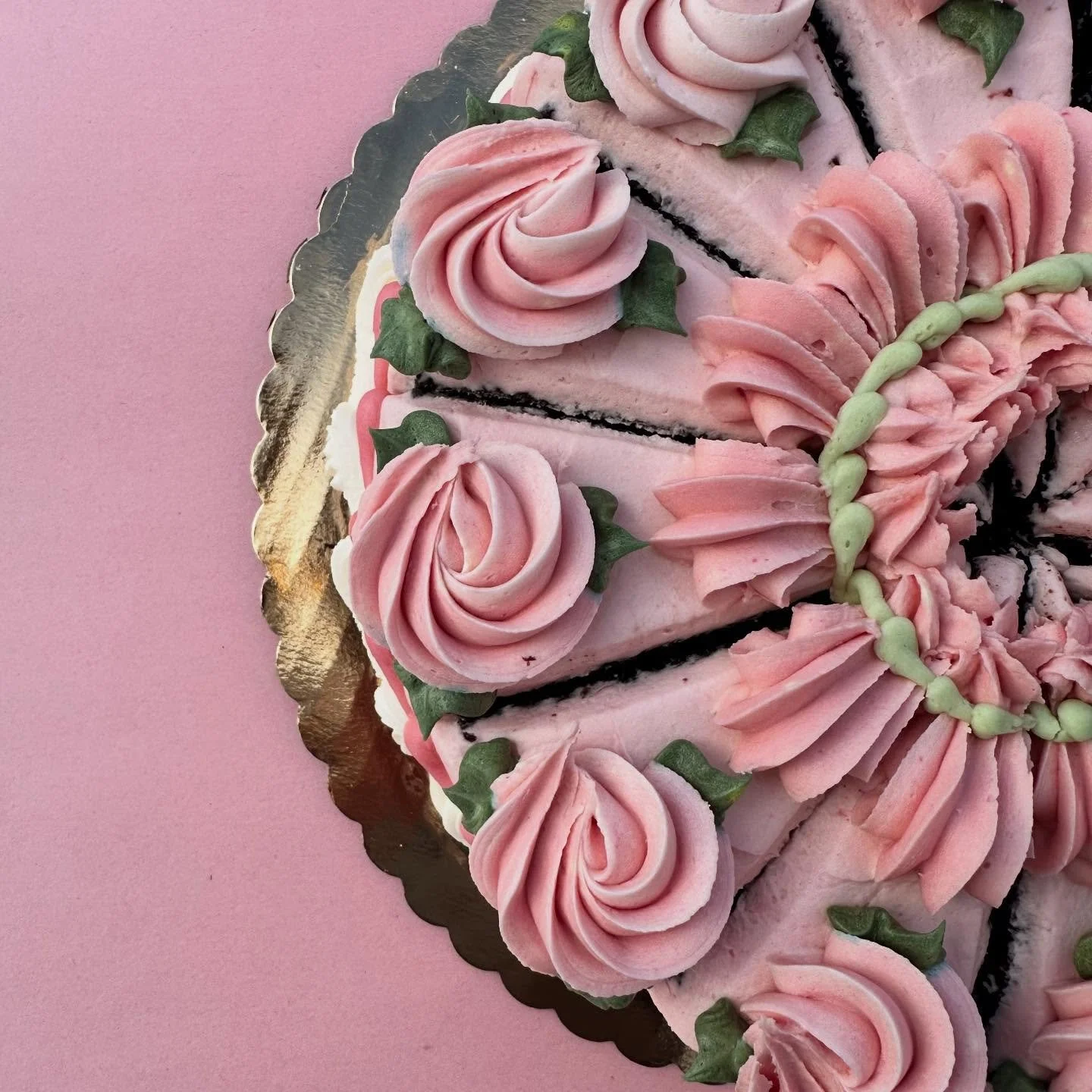 Indulge in our chocolate cake with strawberry icing by the slice this week! We also offer gluten-free cupcakes and 6-inch round to-go cakes in this flavor.