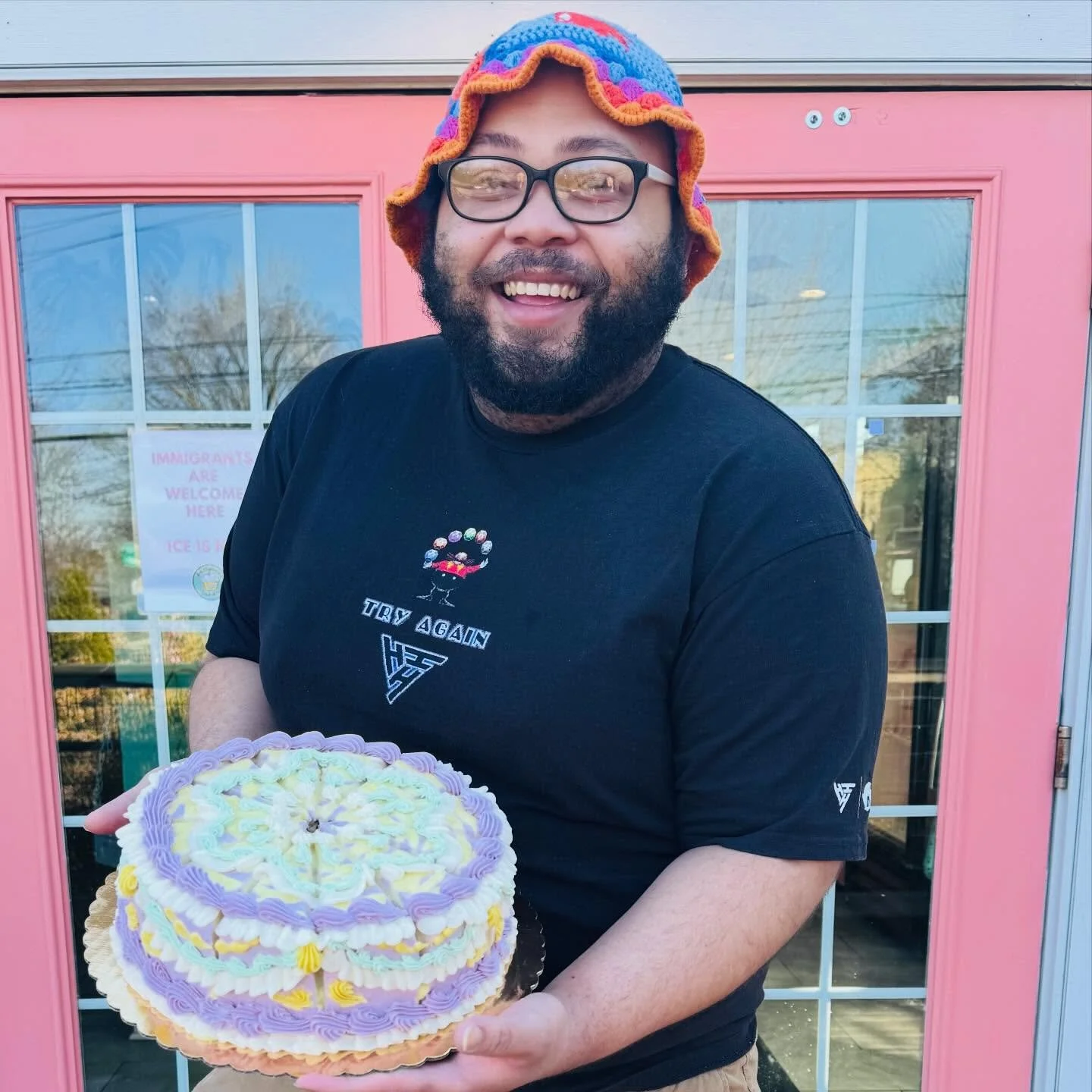 Today we are celebrating (also belatedly) the birthday of our other beloved Capricorn, Zee! We just iced a halo halo inspired cake that is coconut with mango whipped icing through the middle, a beautiful ube whip icing on the outside, and pineapple d