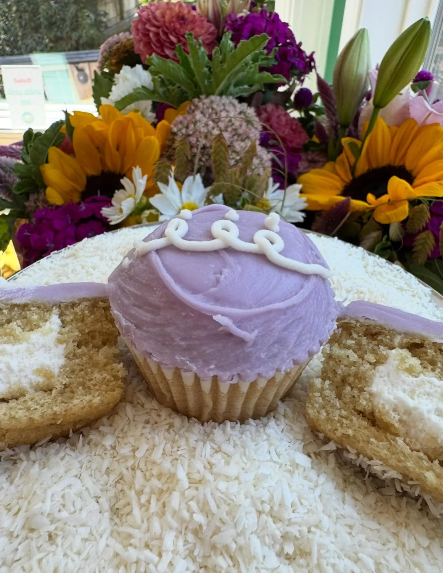 For @expcville Spring in the Ville we made Ube Macapuno Hoho Cupcakes! These cupcakes are filled with light coconut frosting inside and topped with rich ube buttercream. Swing by this week to get yours and visit other local businesses participating i